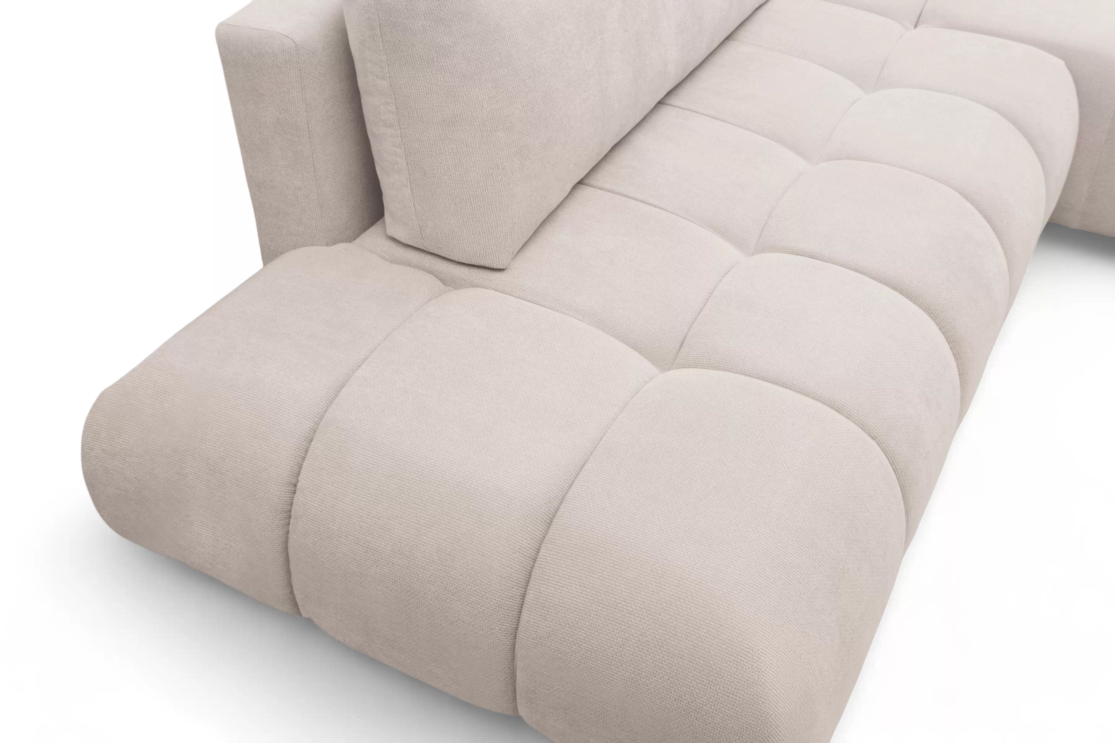 Rozkladacia rohová sedačka Lutario L II pravá - béžová hydrofóbna pletenina Venice 2026 Rohová sedacia súprava Lutario L II s funkciou spánku pravá strana - Béžová plecionka hydrofobowa Venice 2026