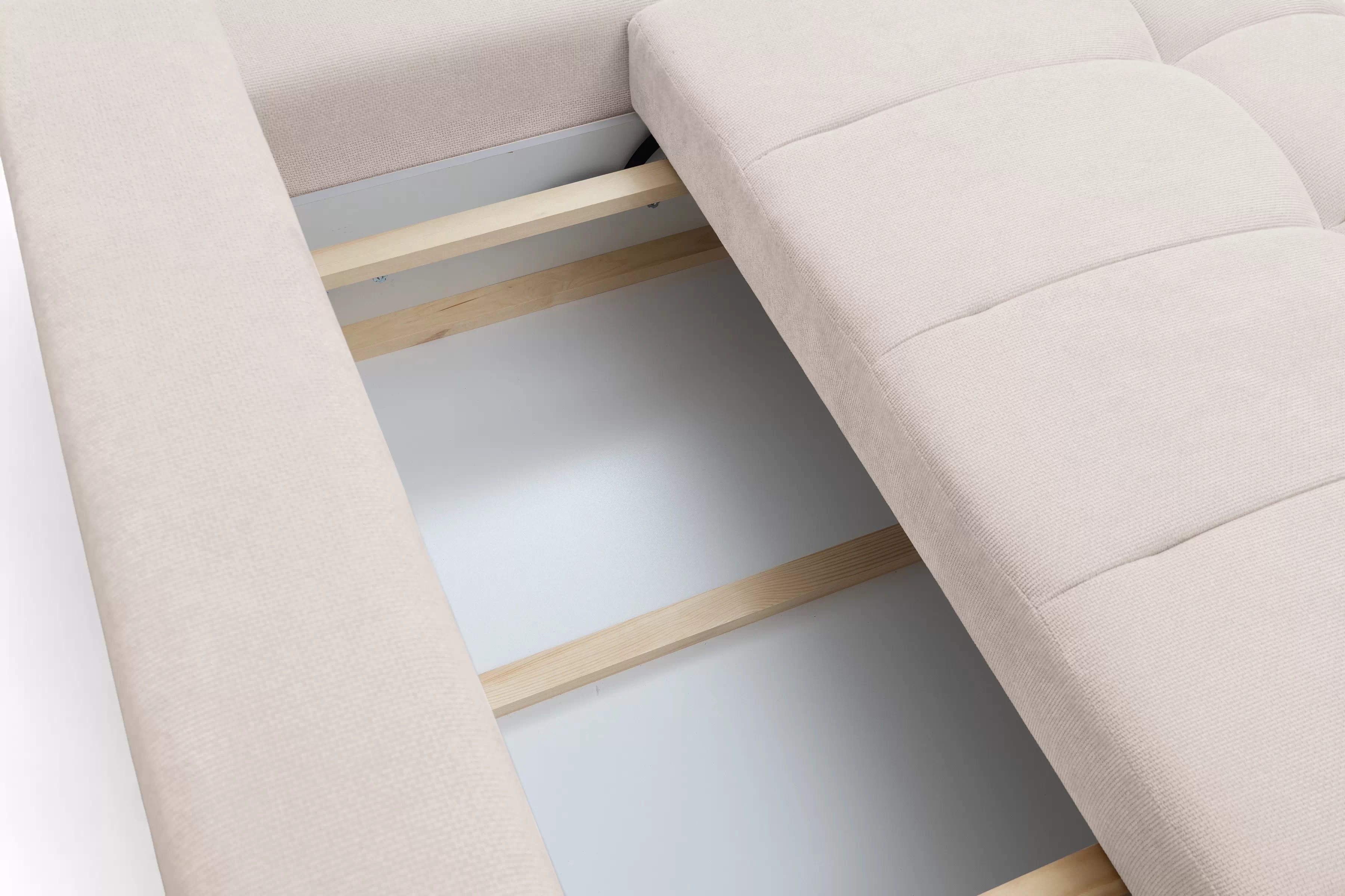 Rozkladacia rohová sedačka Lutario L II pravá - béžová hydrofóbna pletenina Venice 2026 Rohová sedacia súprava Lutario L II s funkciou spánku pravá strana - Béžová plecionka hydrofobowa Venice 2026