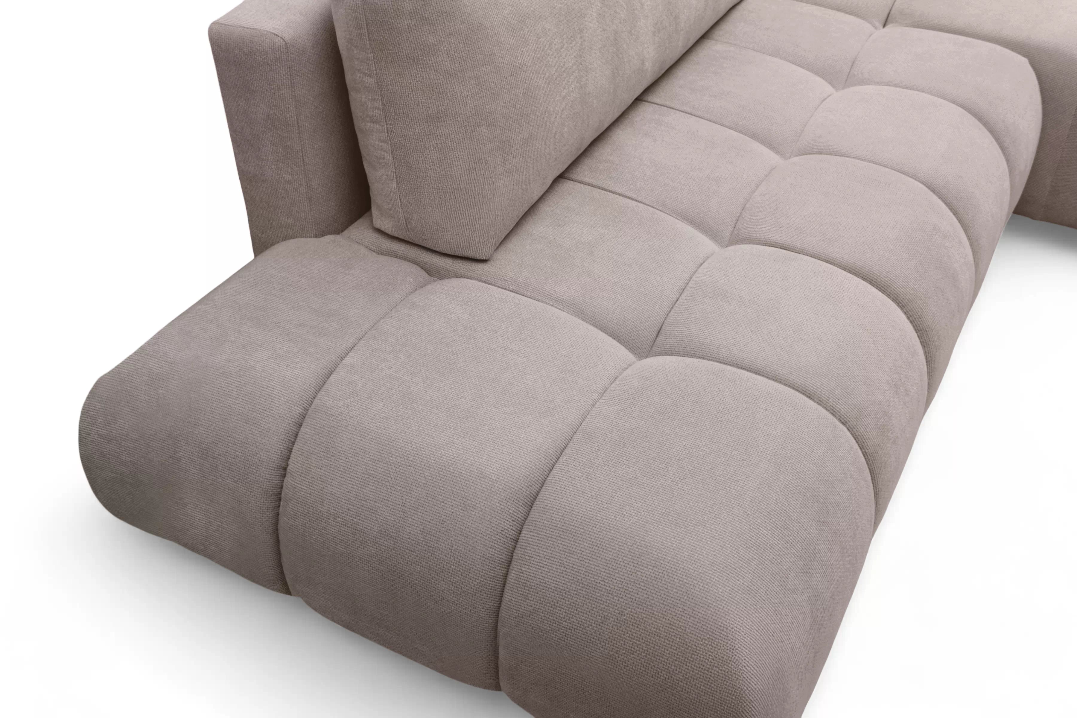 Rohová rozkládací pohovka Lutario L II pravá s funkcí spánku - tmavě béžová hydrofobní tkanina Venice 2031 Rohová sedací souprava Lutario L II rozkládací pravá - ciemnobezowa plecionka hydrofobowa Venice 2031