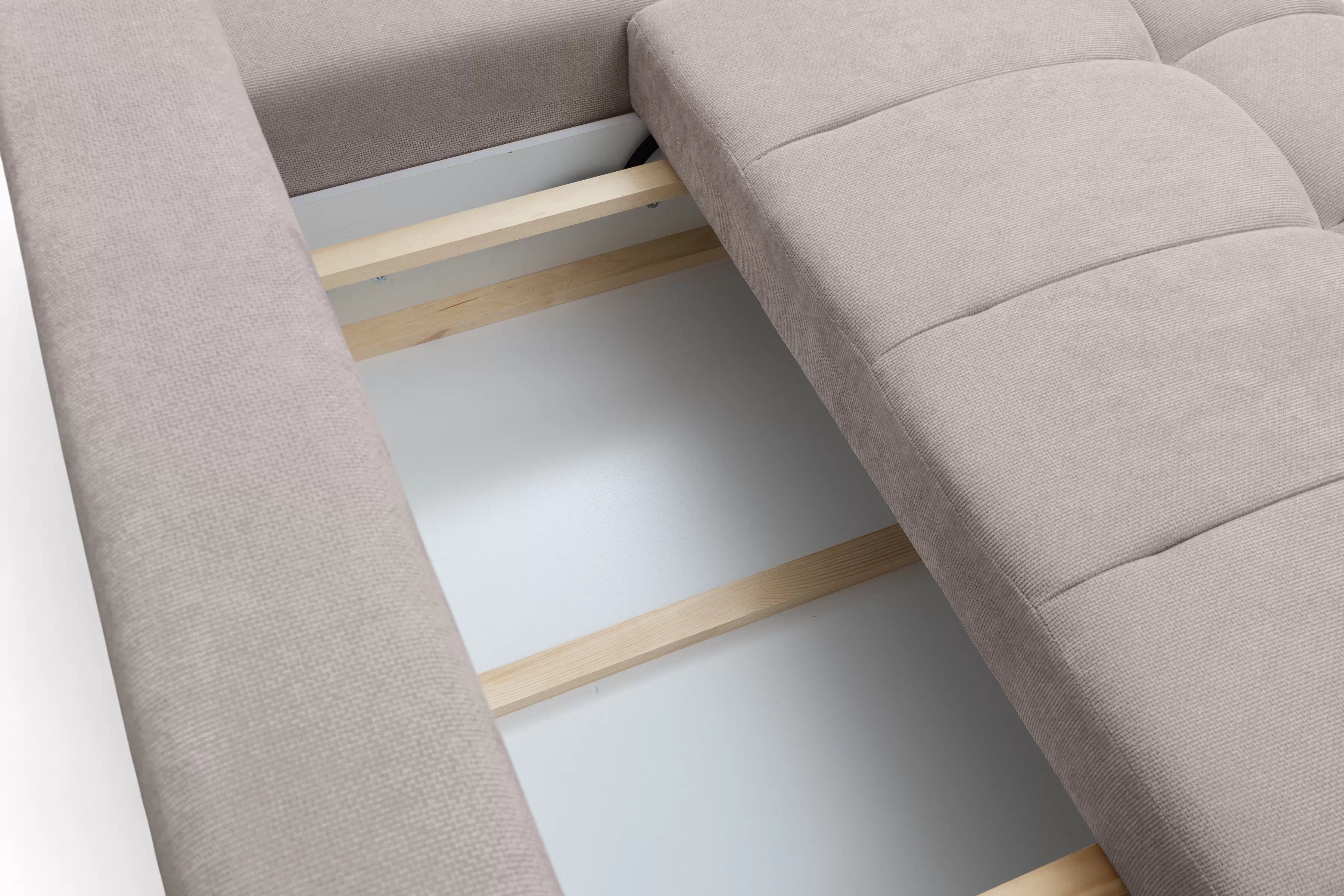 Rohová rozkládací pohovka Lutario L II pravá s funkcí spánku - tmavě béžová hydrofobní tkanina Venice 2031 Rohová sedací souprava Lutario L II rozkládací pravá - ciemnobezowa plecionka hydrofobowa Venice 2031