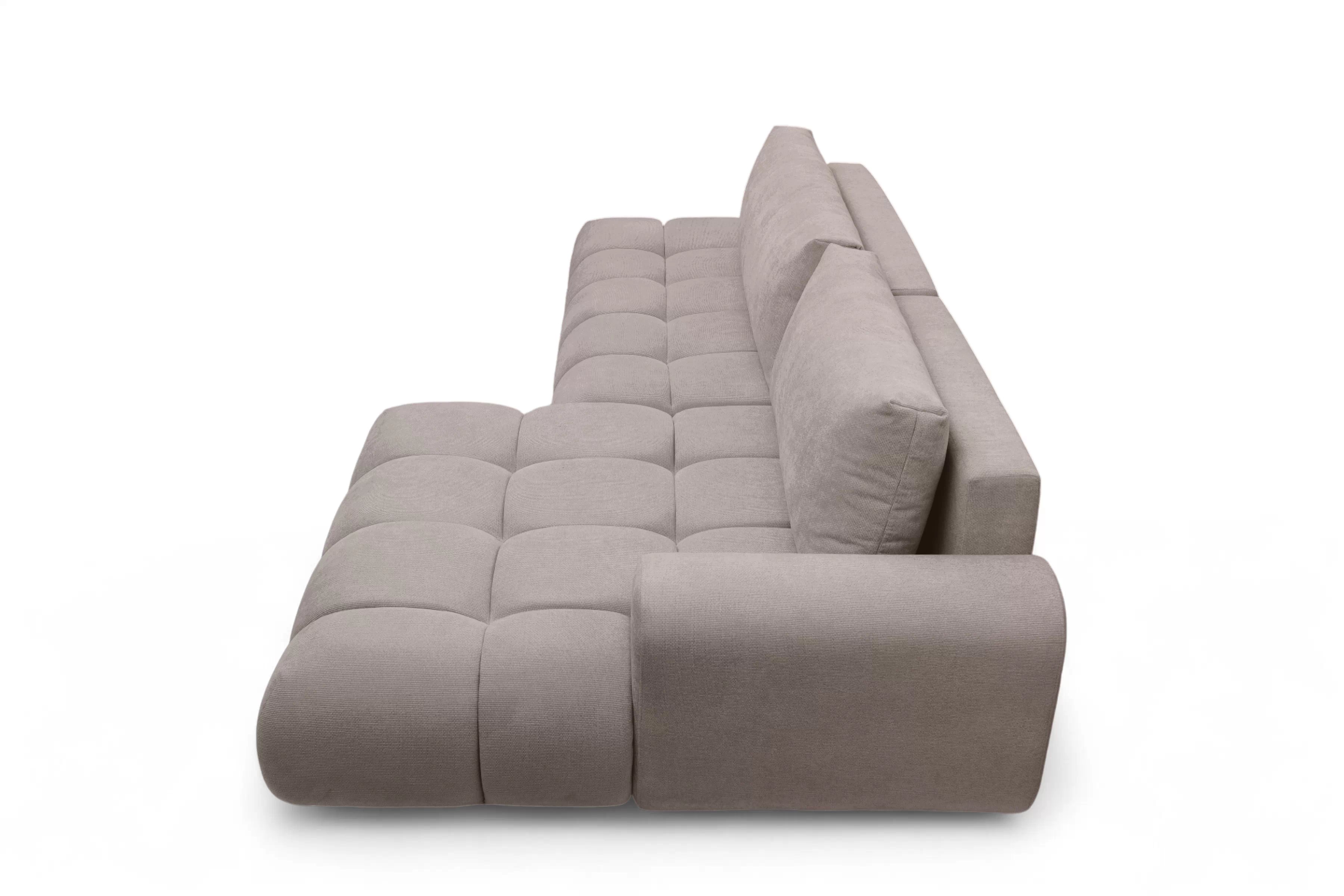 Rohová rozkládací pohovka Lutario L II pravá s funkcí spánku - tmavě béžová hydrofobní tkanina Venice 2031 Rohová sedací souprava Lutario L II rozkládací pravá - ciemnobezowa plecionka hydrofobowa Venice 2031