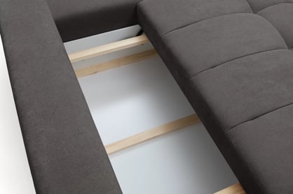 Rozkladacia rohová sedačka Lutario L II pravá - tmavosivá hydrofóbna pletenina Venice 2021 Rohová sedacia súprava Lutario L II s funkciou spánku pravá strana - ciemnoszara plecionka hydrofobowa Venice 2021