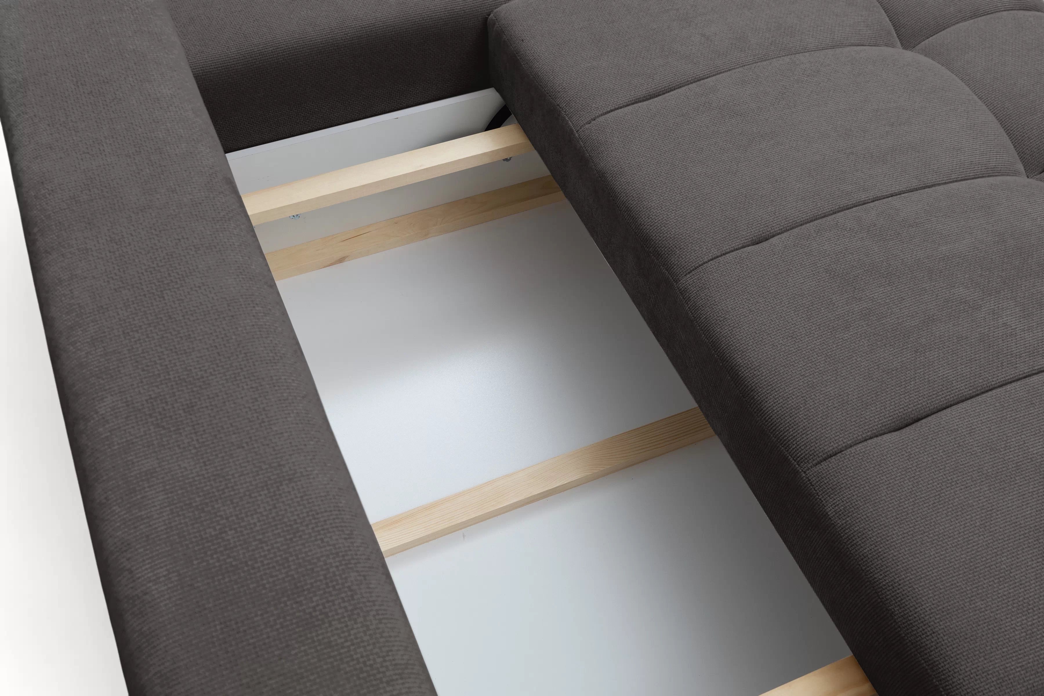 Rozkladacia rohová sedačka Lutario L II pravá - tmavosivá hydrofóbna pletenina Venice 2021 Rohová sedacia súprava Lutario L II s funkciou spánku pravá strana - ciemnoszara plecionka hydrofobowa Venice 2021