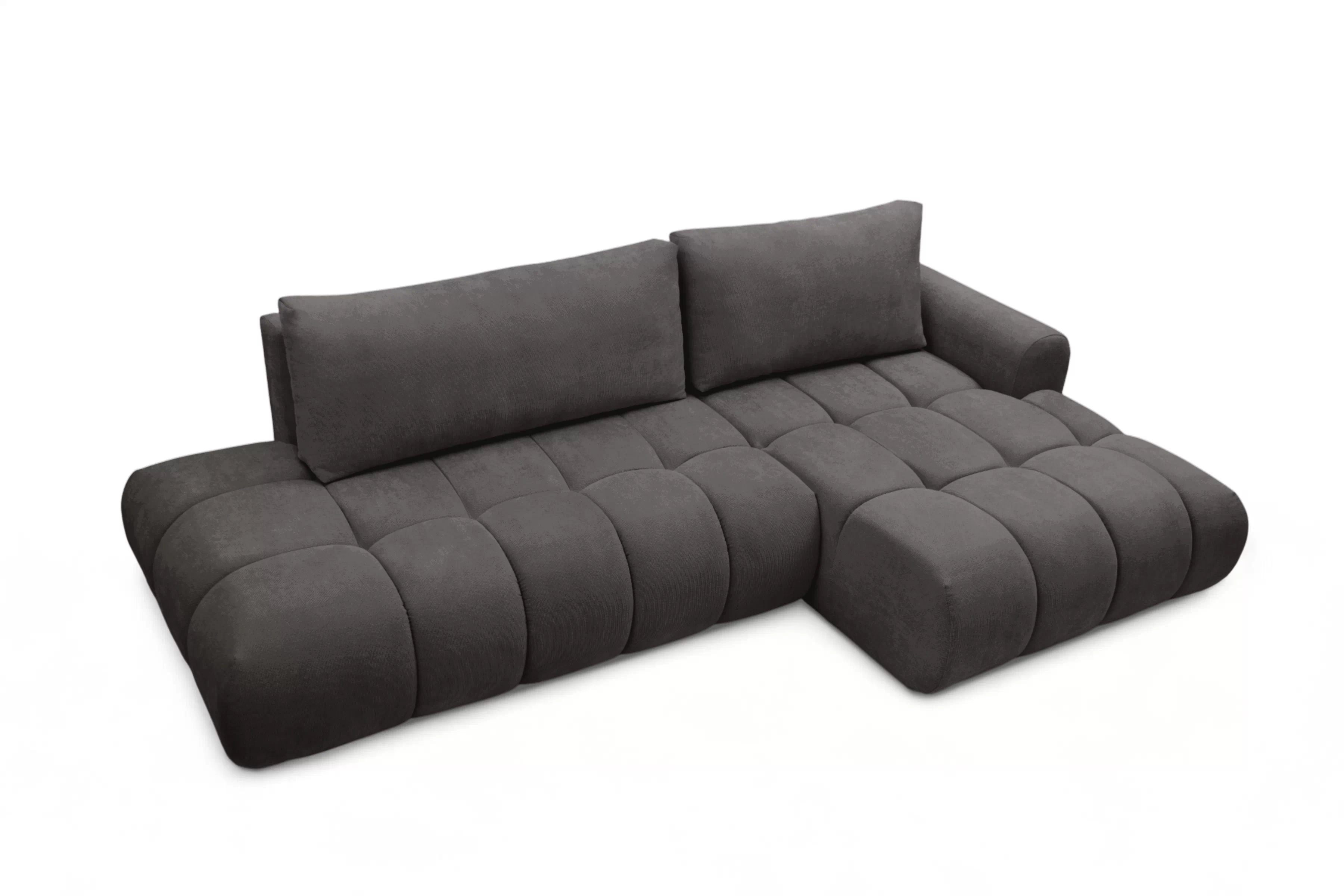 Rozkladacia rohová sedačka Lutario L II pravá - tmavosivá hydrofóbna pletenina Venice 2021 Rohová sedacia súprava Lutario L II s funkciou spánku pravá strana - ciemnoszara plecionka hydrofobowa Venice 2021