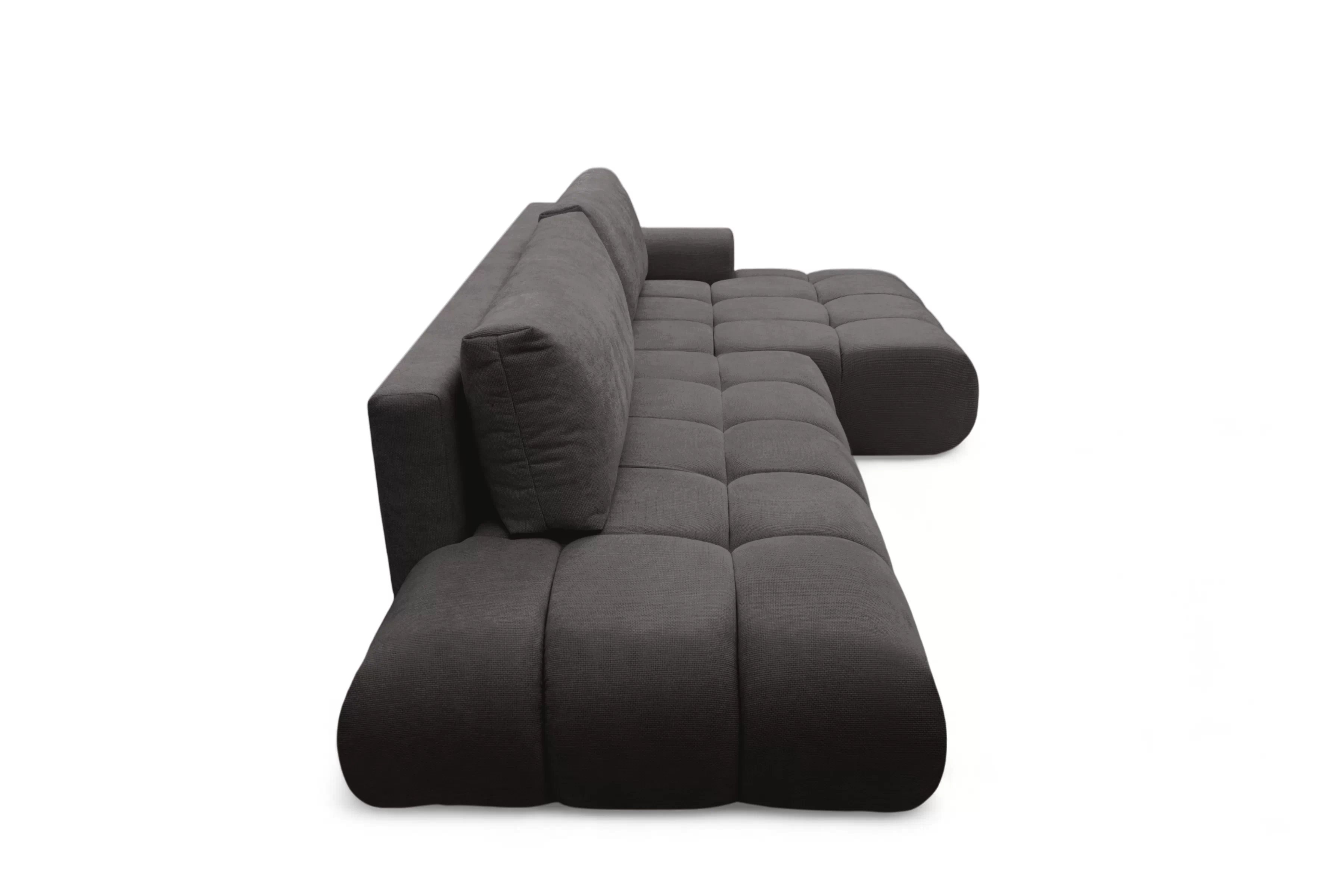 Rozkladacia rohová sedačka Lutario L II pravá - tmavosivá hydrofóbna pletenina Venice 2021 Rohová sedacia súprava Lutario L II s funkciou spánku pravá strana - ciemnoszara plecionka hydrofobowa Venice 2021