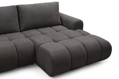 Rozkladacia rohová sedačka Lutario L II pravá - tmavosivá hydrofóbna pletenina Venice 2021 Rohová sedacia súprava Lutario L II s funkciou spánku pravá strana - ciemnoszara plecionka hydrofobowa Venice 2021
