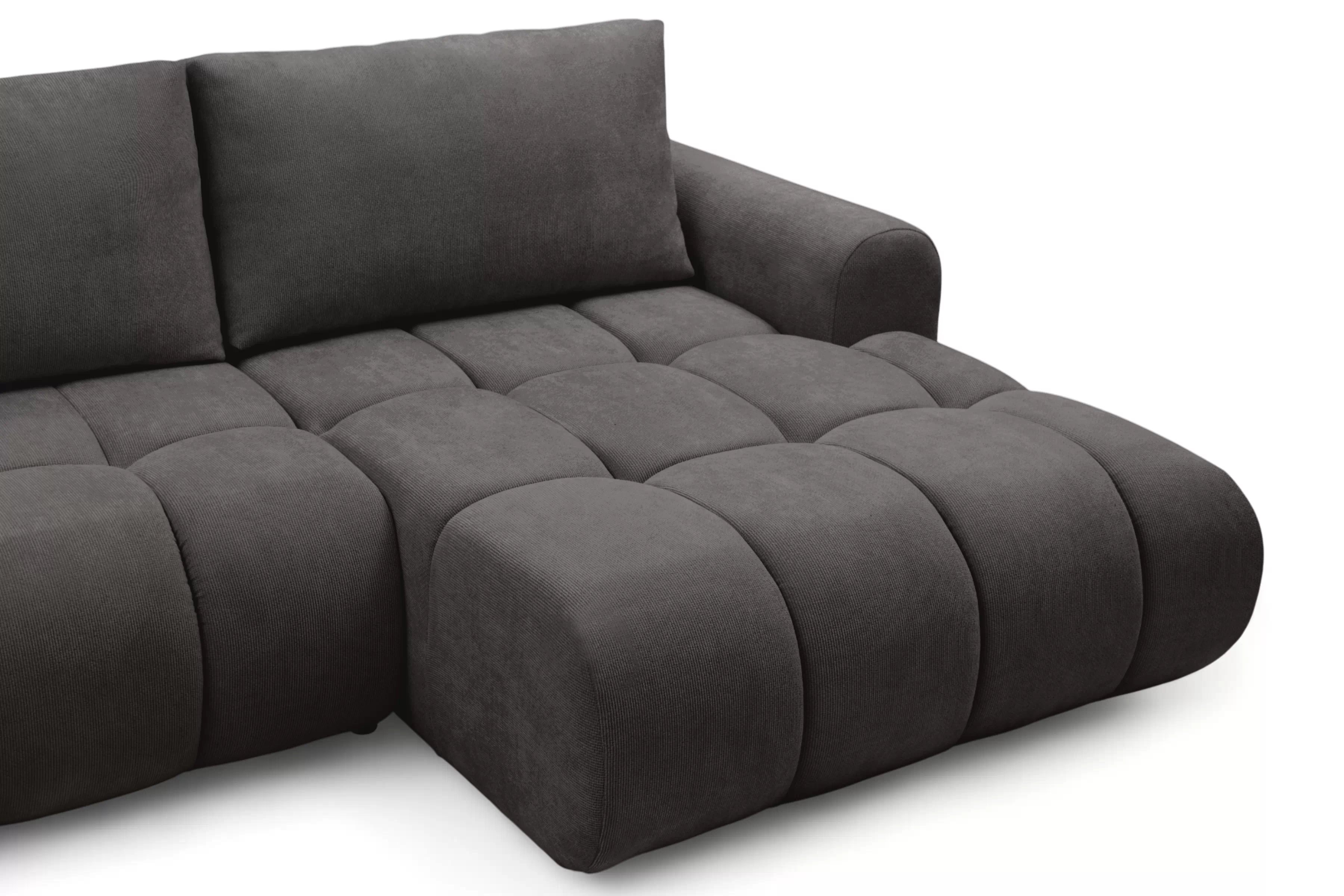 Rozkladacia rohová sedačka Lutario L II pravá - tmavosivá hydrofóbna pletenina Venice 2021 Rohová sedacia súprava Lutario L II s funkciou spánku pravá strana - ciemnoszara plecionka hydrofobowa Venice 2021