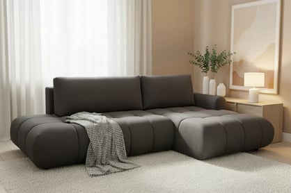 Rozkladacia rohová sedačka Lutario L II pravá - tmavosivá hydrofóbna pletenina Venice 2021 Rohová sedacia súprava Lutario L II s funkciou spánku pravá strana - ciemnoszara plecionka hydrofobowa Venice 2021