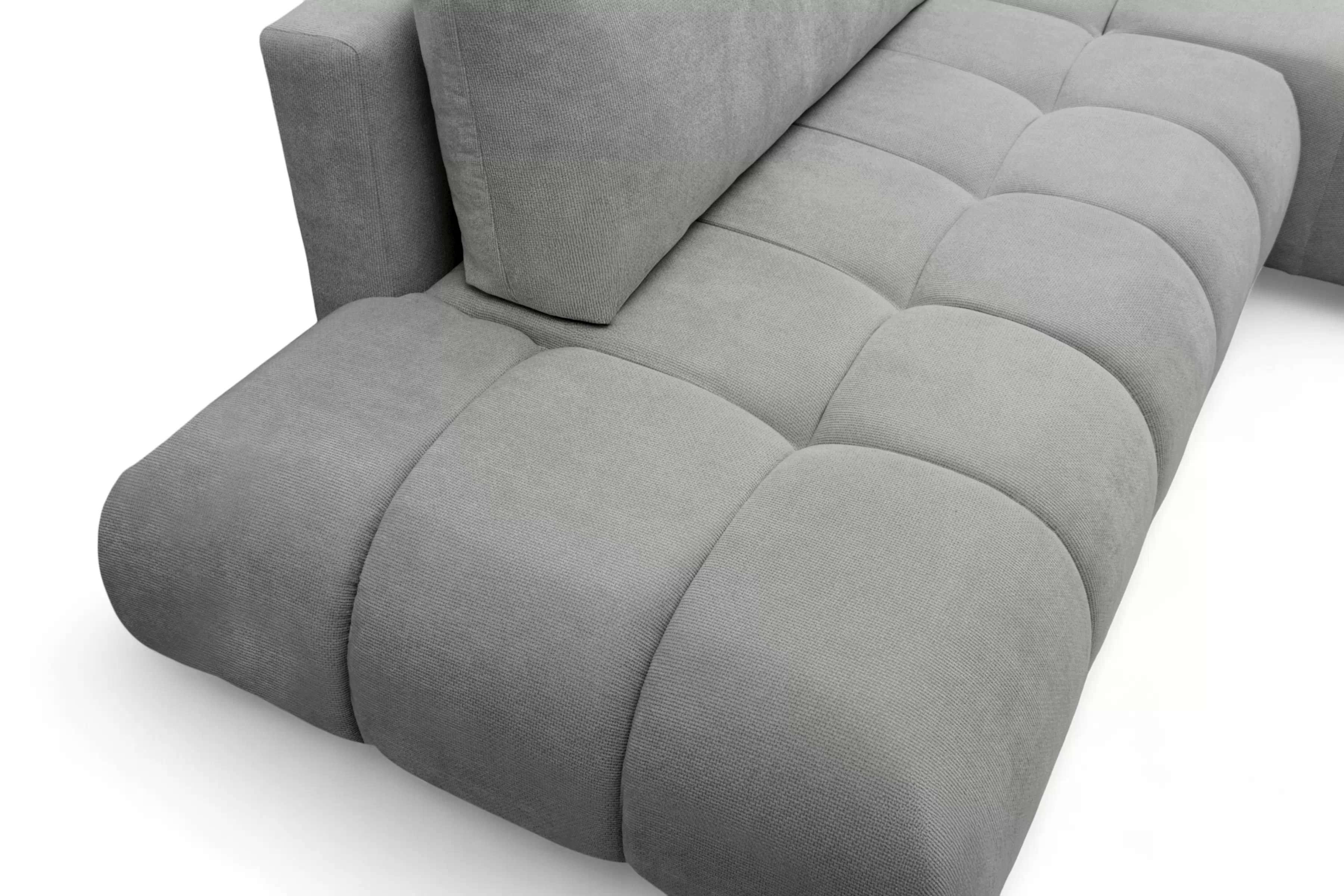 Rozkladacia rohová sedačka Lutario L II pravá - sivá hydrofóbna pletenina Venice 2023 Rohová sedacia súprava Lutario L II s funkciou spánku pravá strana - šedá plecionka hydrofobowa Venice 2023