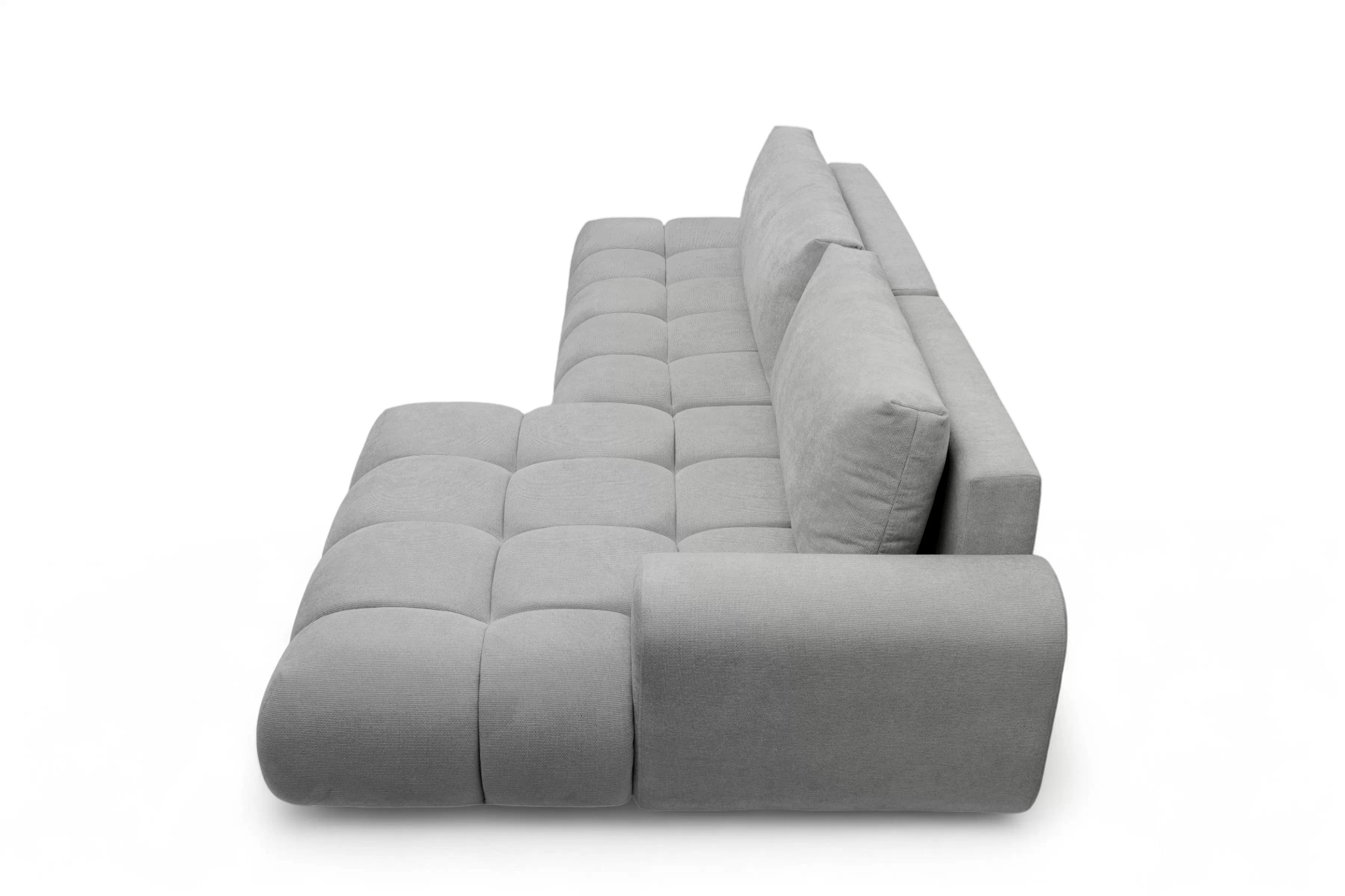 Rozkladacia rohová sedačka Lutario L II pravá - sivá hydrofóbna pletenina Venice 2023 Rohová sedacia súprava Lutario L II s funkciou spánku pravá strana - šedá plecionka hydrofobowa Venice 2023