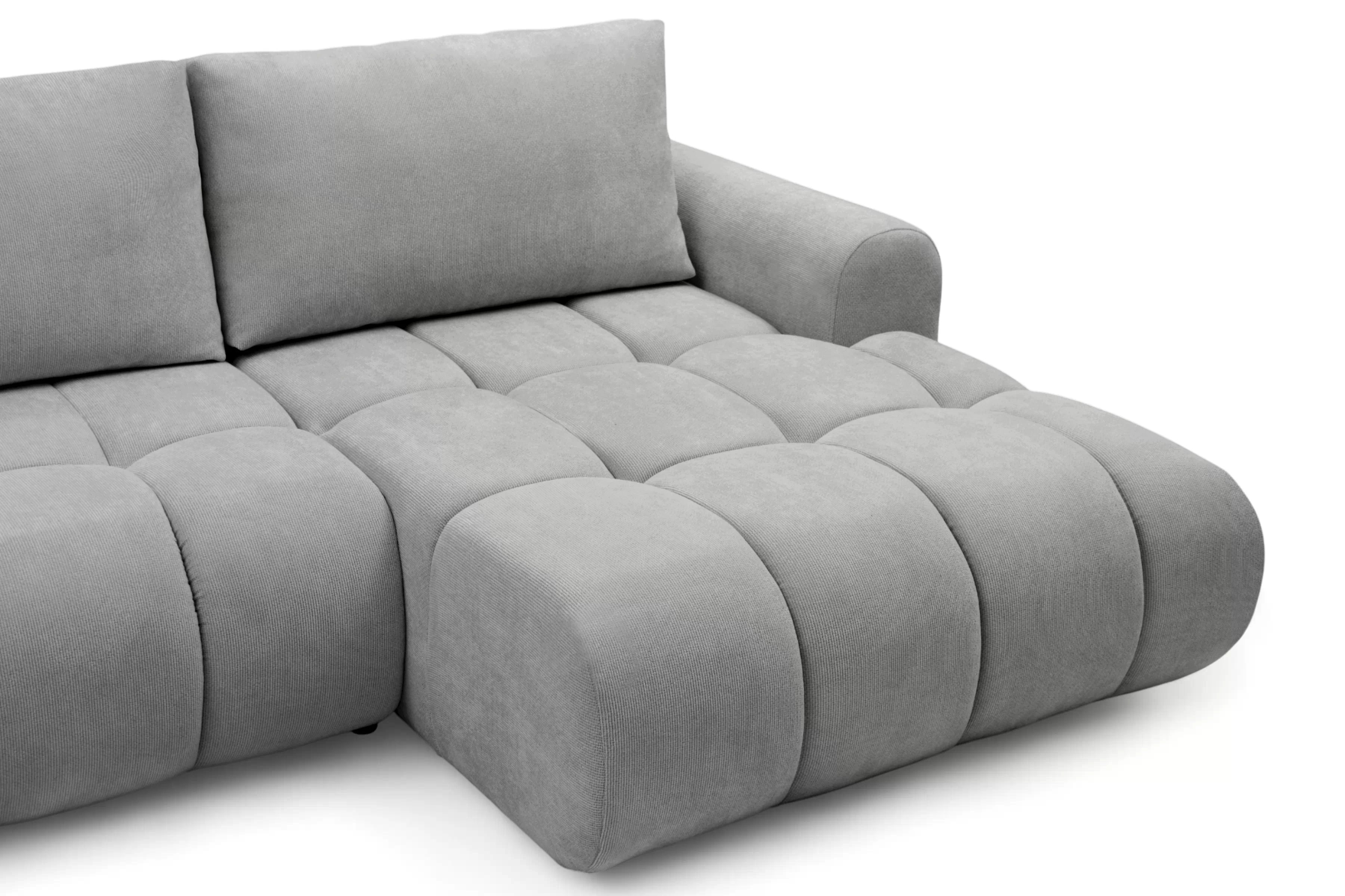 Rozkladacia rohová sedačka Lutario L II pravá - sivá hydrofóbna pletenina Venice 2023 Rohová sedacia súprava Lutario L II s funkciou spánku pravá strana - šedá plecionka hydrofobowa Venice 2023