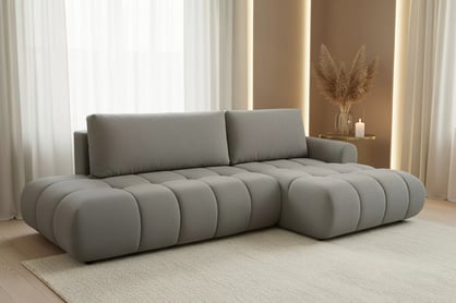 Rozkladacia rohová sedačka Lutario L II pravá - sivá hydrofóbna pletenina Venice 2023 Rohová sedacia súprava Lutario L II s funkciou spánku pravá strana - šedá plecionka hydrofobowa Venice 2023