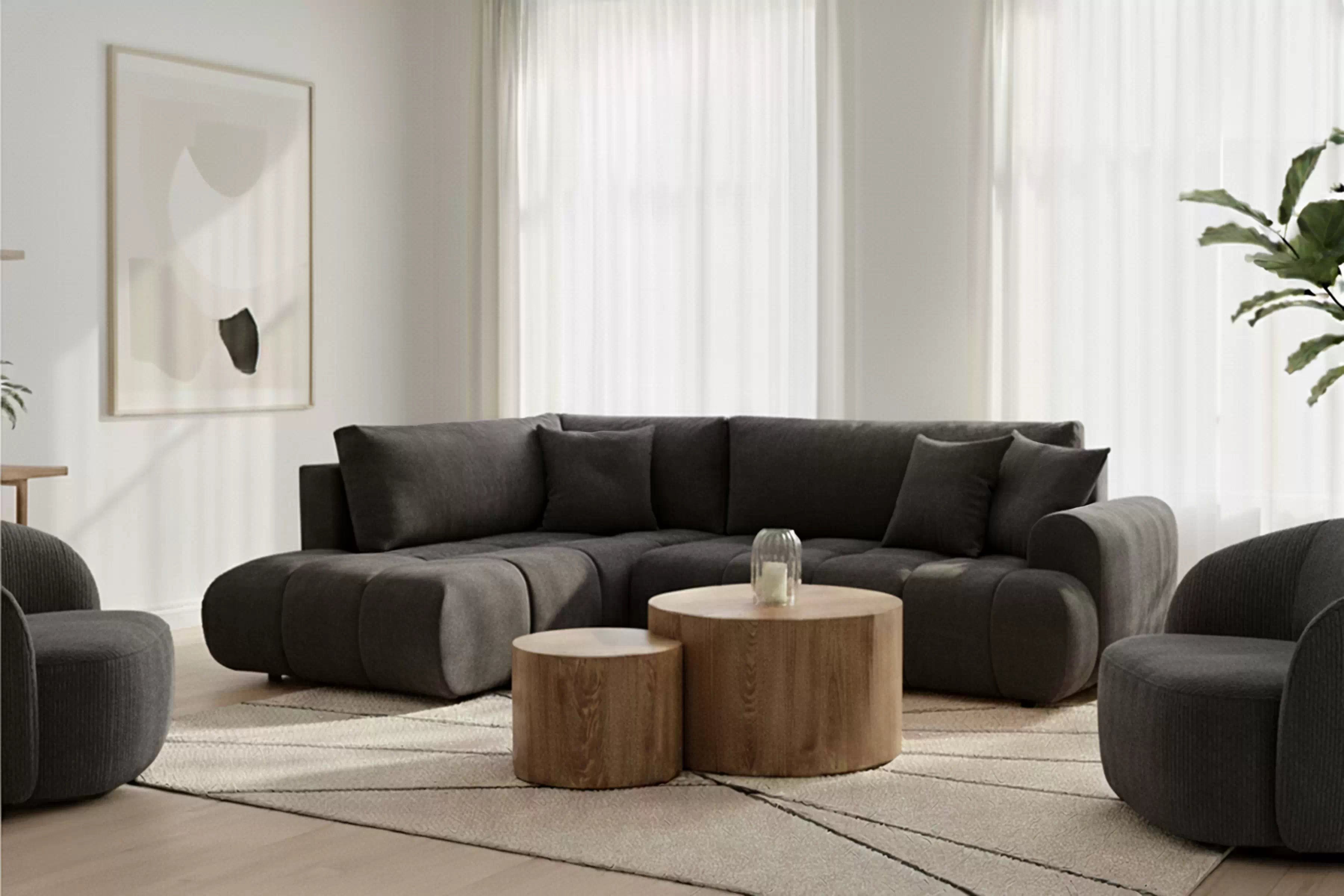 Rozkladacia rohová sedačka Lutario L ľavá - tmavosivá hydrofóbna pletenina Venice 2021 Rohová sedacia súprava Lutario L s funkciou spánku Ľavá strana - ciemnoszara plecionka hydrofobowa Venice 2021