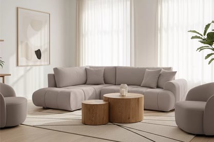 Rohová rozkládací pohovka Lutario L levá s funkcí spánku - tmavě béžová hydrofobní tkanina Venice 2031 Rohová sedací souprava Lutario L rozkládací levá - ciemnobezowa plecionka hydrofobowa Venice 2031