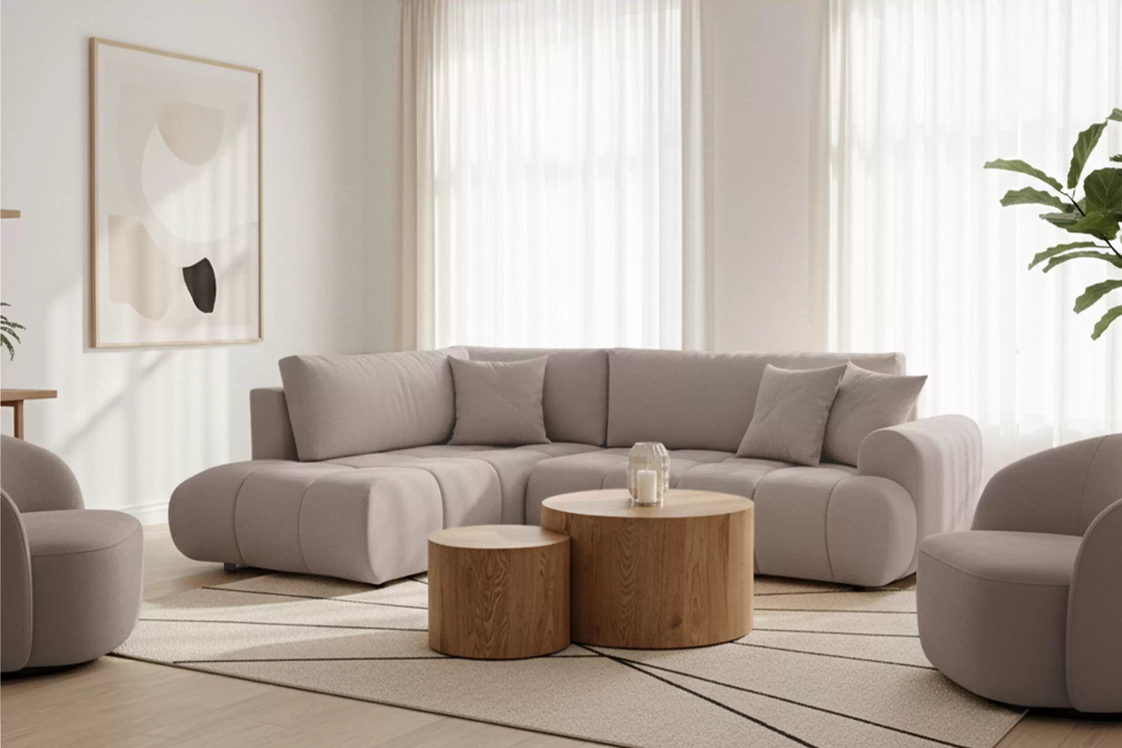 Rozkladacia rohová sedačka Lutario L ľavá - tmavobéžová hydrofóbna pletenina Venice 2031 Rohová sedacia súprava Lutario L s funkciou spánku Ľavá strana - ciemnobezowa plecionka hydrofobowa Venice 2031