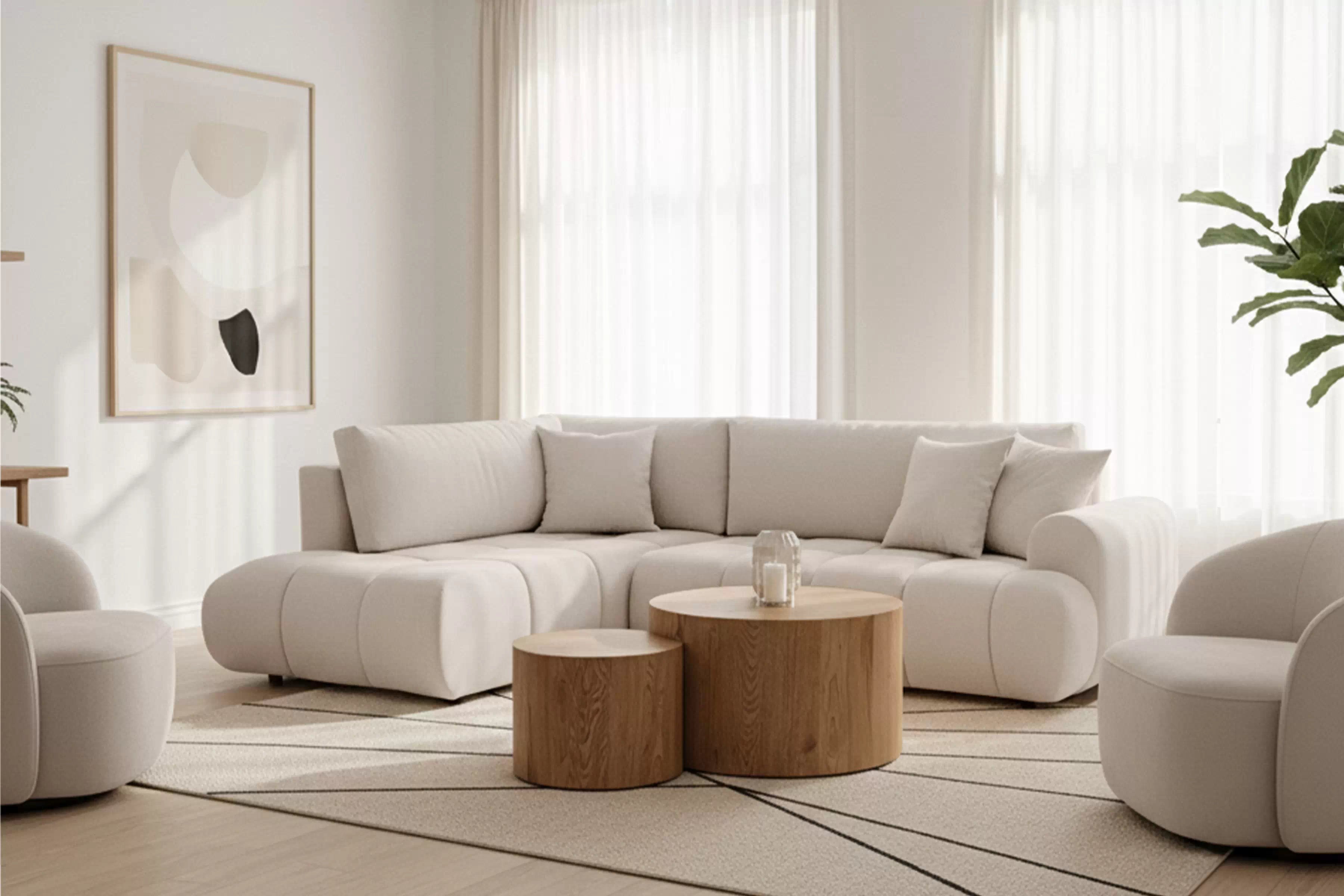 Rozkladacia rohová sedačka Lutario L ľavá - béžová hydrofóbna pletenina Venice 2026 Rohová sedacia súprava Lutario L s funkciou spánku Ľavá strana - Béžová plecionka hydrofobowa Venice 2026