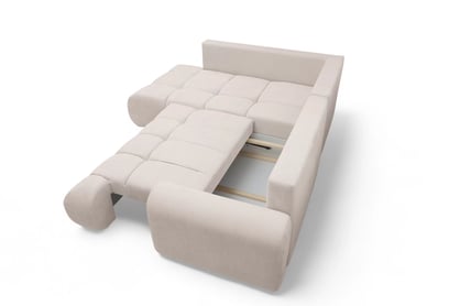 Rohová sedacia súprava Lutario L ľavá s funkciou spania - béžová hydrofóbna pletená látka Venice 2026 Rohová sedacia súprava Lutario L s funkciou spánku Ľavá strana - Béžová plecionka hydrofobowa Venice 2026