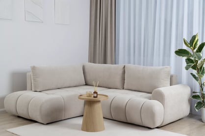 Rohová sedacia súprava Lutario L ľavá s funkciou spania - béžová hydrofóbna pletená látka Venice 2026 Rohová sedacia súprava Lutario L s funkciou spánku Ľavá strana - Béžová plecionka hydrofobowa Venice 2026