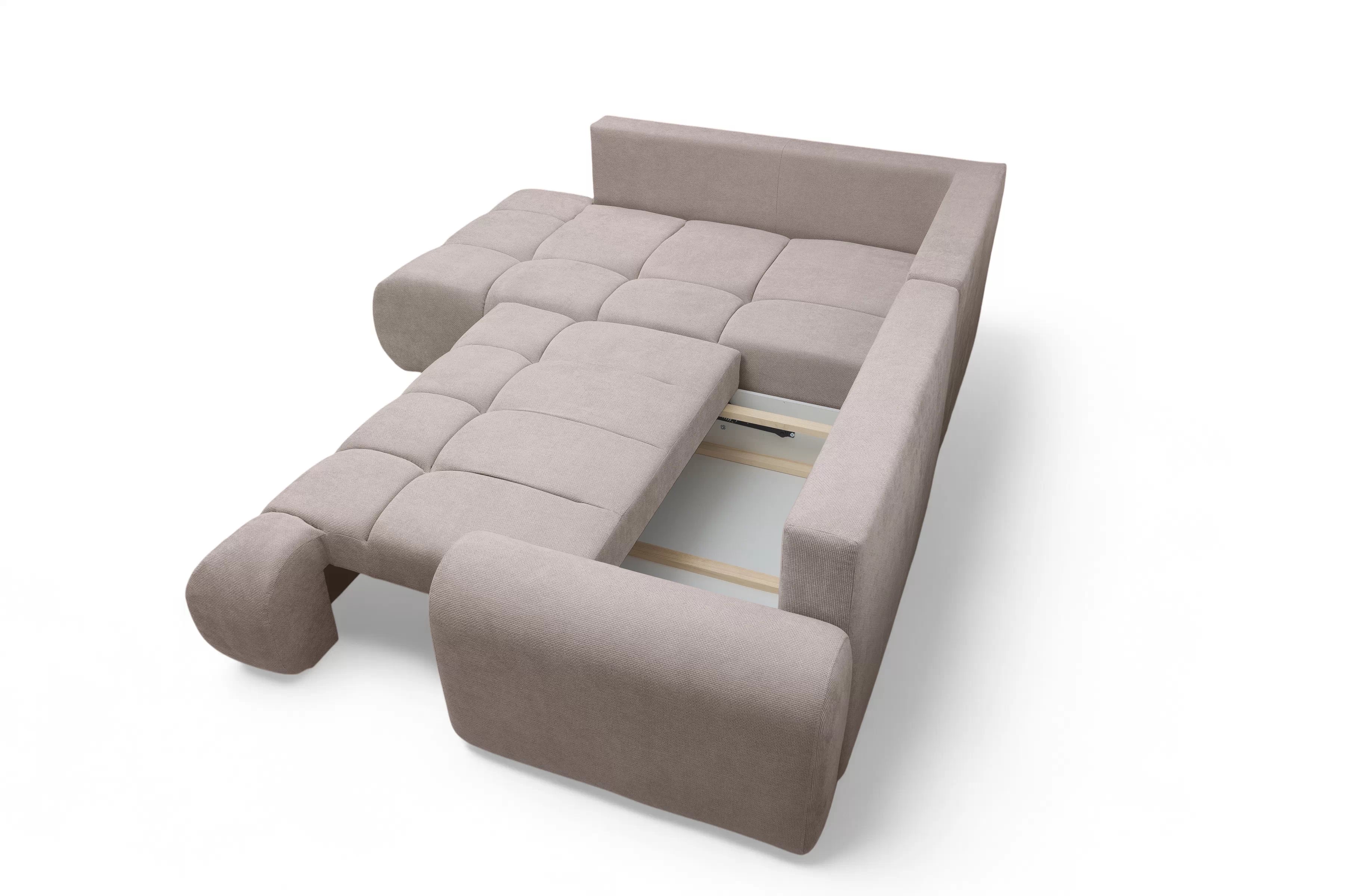 Rozkladacia rohová sedačka Lutario L ľavá - tmavobéžová hydrofóbna pletenina Venice 2031 Rohová sedacia súprava Lutario L s funkciou spánku Ľavá strana - ciemnobezowa plecionka hydrofobowa Venice 2031