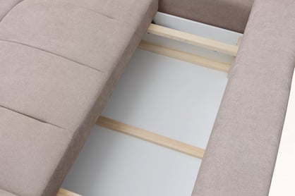 Rohová rozkládací pohovka Lutario L levá s funkcí spánku - tmavě béžová hydrofobní tkanina Venice 2031 Rohová sedací souprava Lutario L rozkládací levá - ciemnobezowa plecionka hydrofobowa Venice 2031