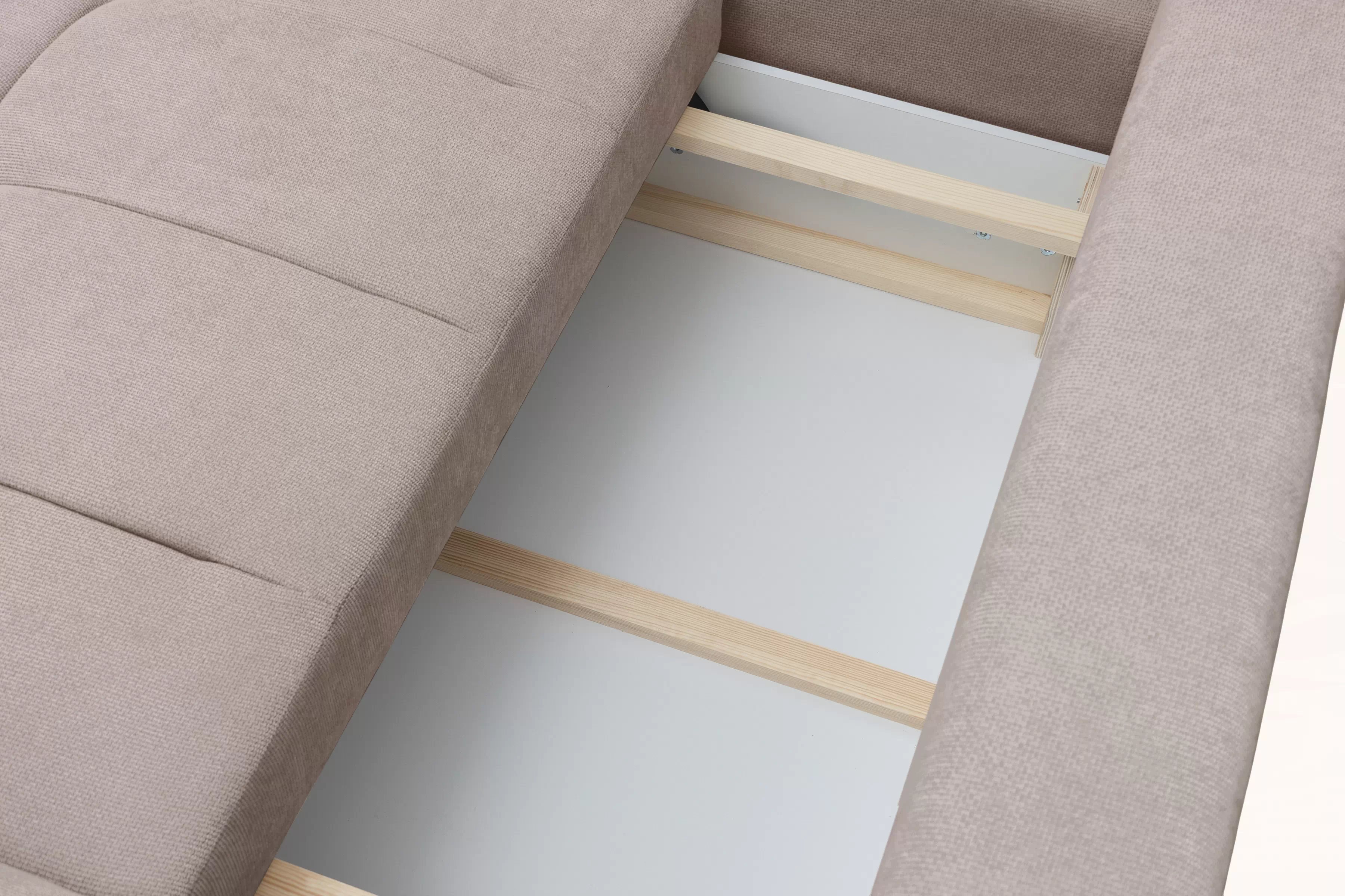 Rozkladacia rohová sedačka Lutario L ľavá - tmavobéžová hydrofóbna pletenina Venice 2031 Rohová sedacia súprava Lutario L s funkciou spánku Ľavá strana - ciemnobezowa plecionka hydrofobowa Venice 2031