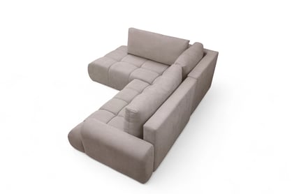 Rohová rozkládací pohovka Lutario L levá s funkcí spánku - tmavě béžová hydrofobní tkanina Venice 2031 Rohová sedací souprava Lutario L rozkládací levá - ciemnobezowa plecionka hydrofobowa Venice 2031