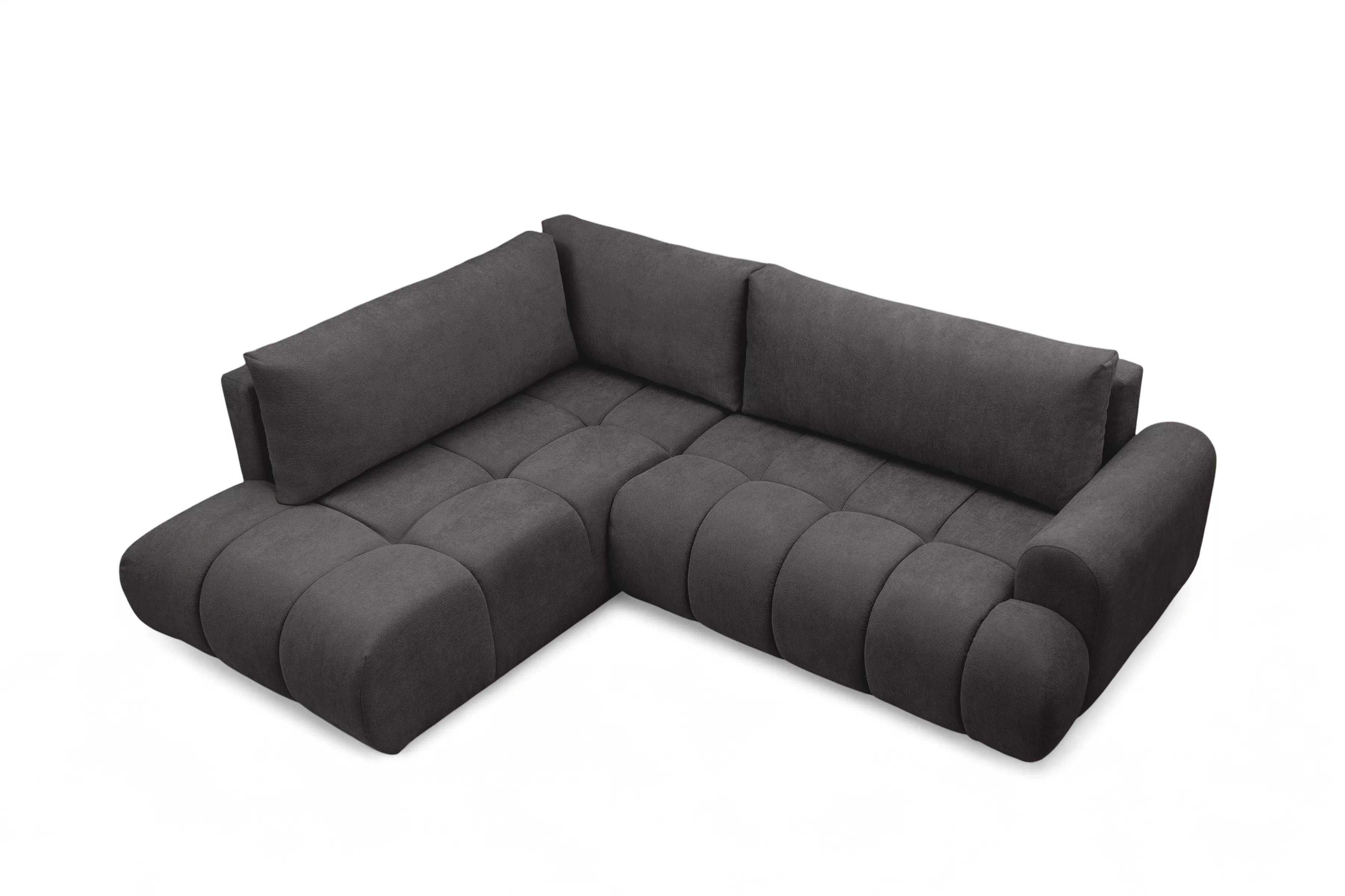 Rozkladacia rohová sedačka Lutario L ľavá - tmavosivá hydrofóbna pletenina Venice 2021 Rohová sedacia súprava Lutario L s funkciou spánku Ľavá strana - ciemnoszara plecionka hydrofobowa Venice 2021