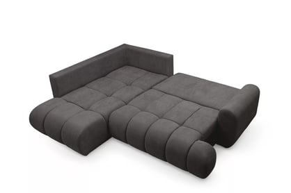 Rohová sedacia súprava Lutario L ľavá s funkciou spania - tmavosivá hydrofóbna pletená látka Venice 2021 Rohová sedacia súprava Lutario L s funkciou spánku Ľavá strana - ciemnoszara plecionka hydrofobowa Venice 2021