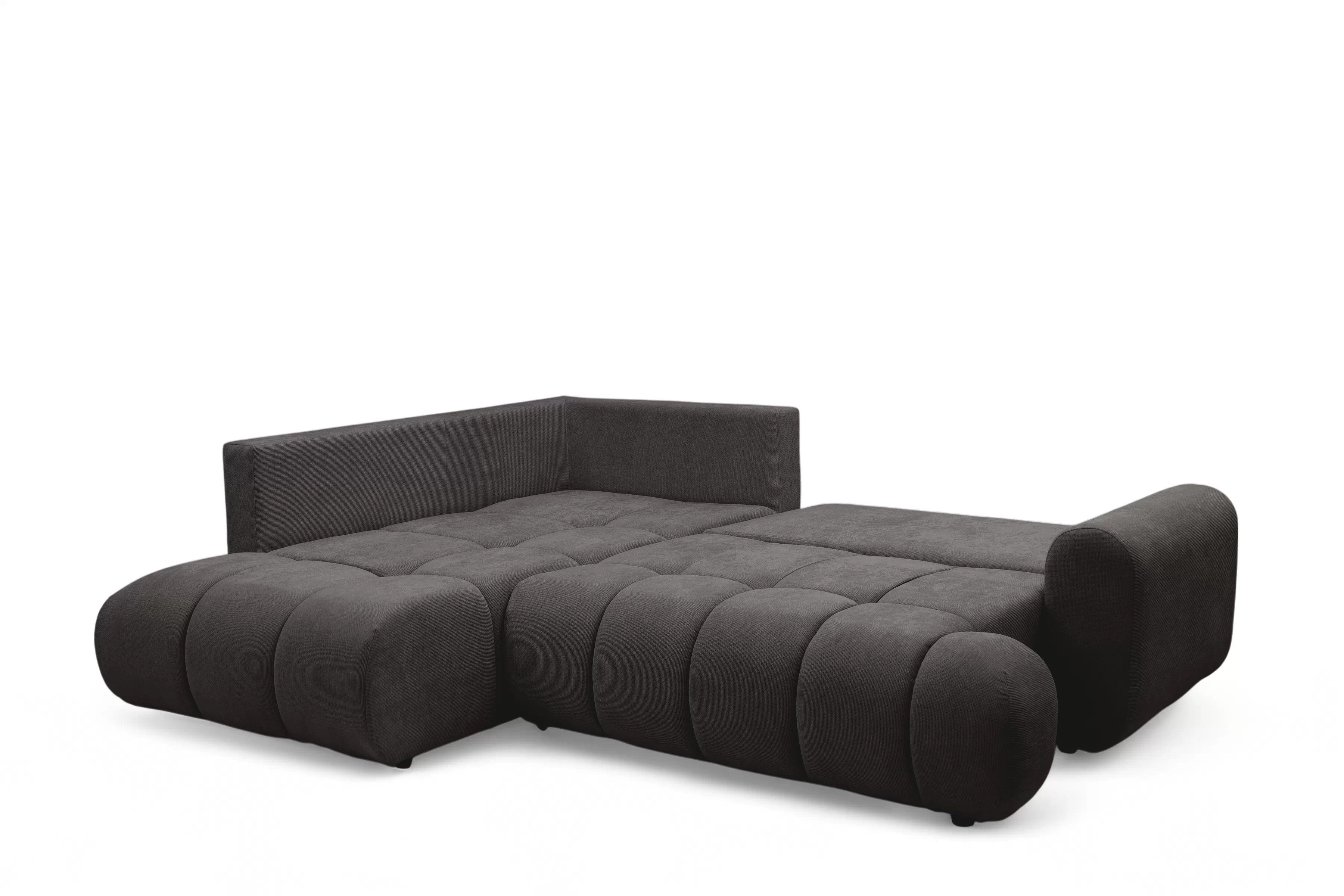 Rozkladacia rohová sedačka Lutario L ľavá - tmavosivá hydrofóbna pletenina Venice 2021 Rohová sedacia súprava Lutario L s funkciou spánku Ľavá strana - ciemnoszara plecionka hydrofobowa Venice 2021