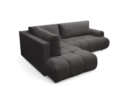 Rohová sedacia súprava Lutario L ľavá s funkciou spania - tmavosivá hydrofóbna pletená látka Venice 2021 Rohová sedacia súprava Lutario L s funkciou spánku Ľavá strana - ciemnoszara plecionka hydrofobowa Venice 2021