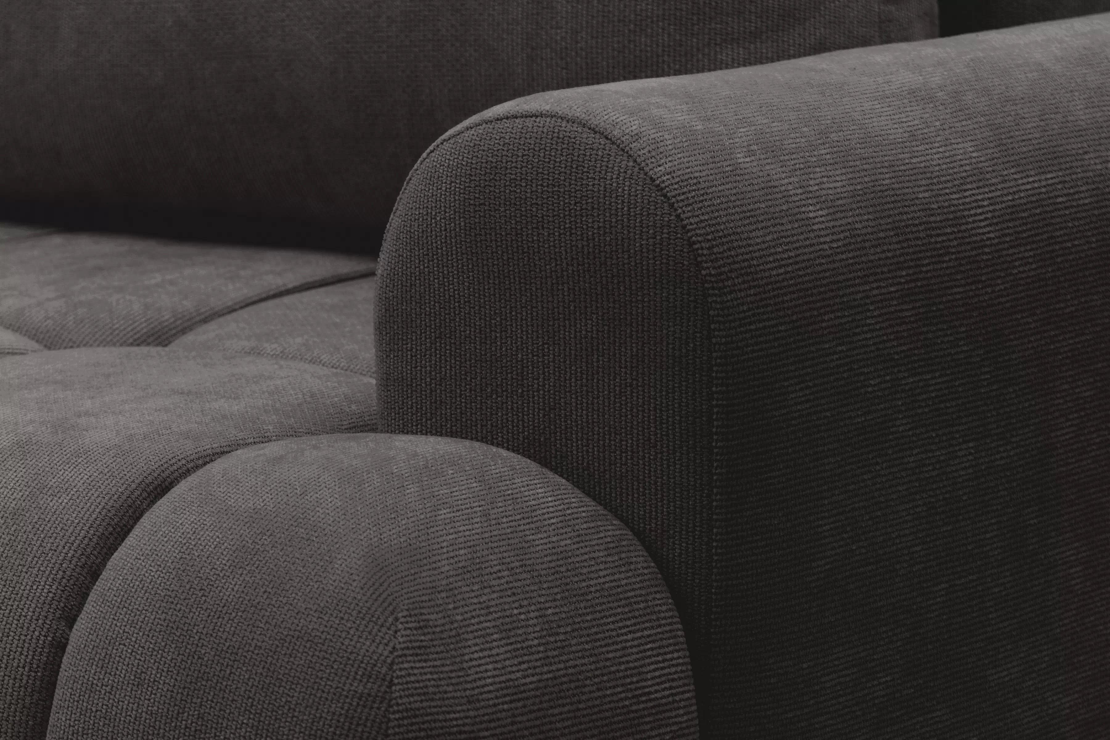 Rozkladacia rohová sedačka Lutario L ľavá - tmavosivá hydrofóbna pletenina Venice 2021 Rohová sedacia súprava Lutario L s funkciou spánku Ľavá strana - ciemnoszara plecionka hydrofobowa Venice 2021