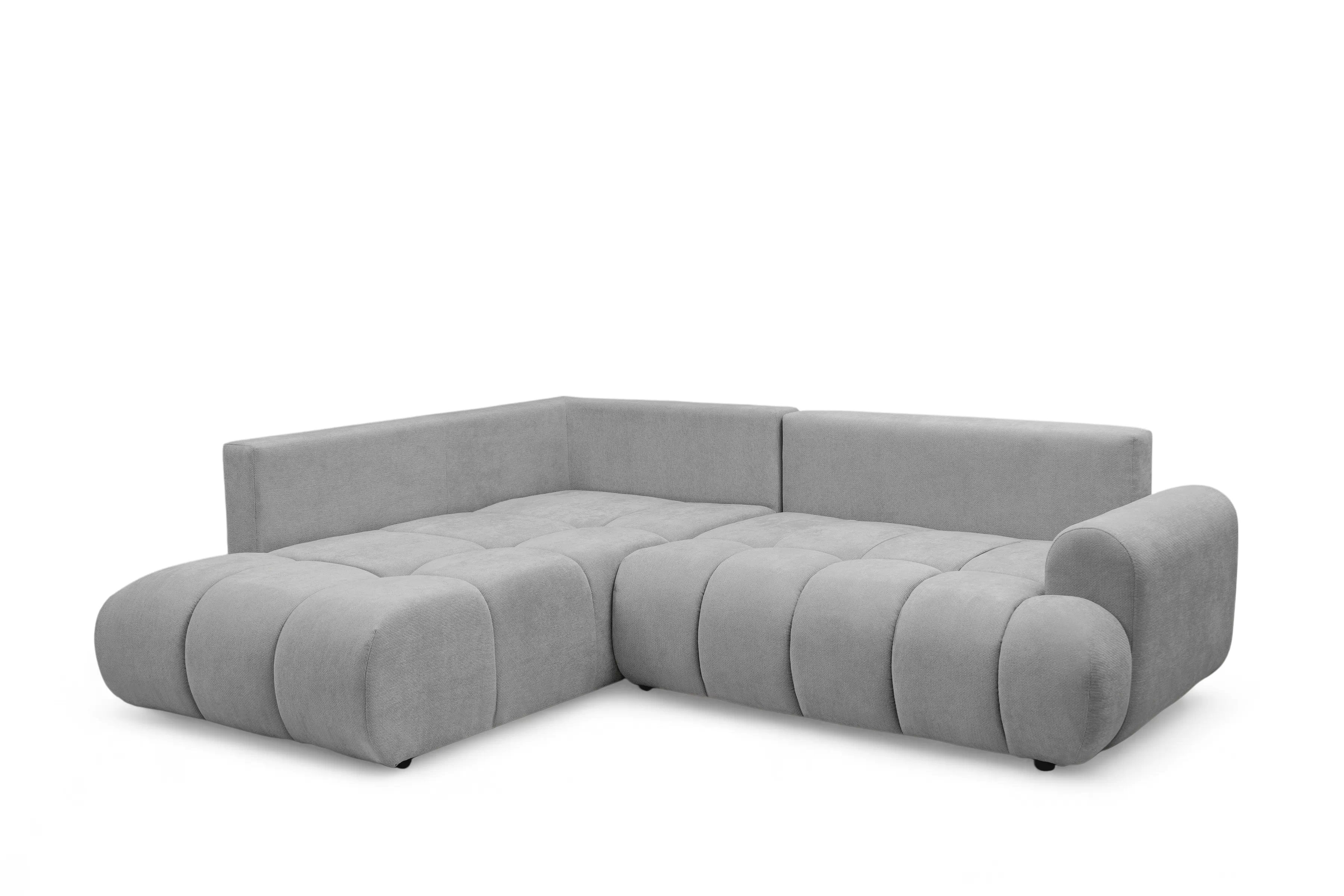 Rozkladacia rohová sedačka Lutario L ľavá - sivá hydrofóbna pletenina Venice 2023 Rohová sedacia súprava Lutario L s funkciou spánku Ľavá strana - šedá plecionka hydrofobowa Venice 2023