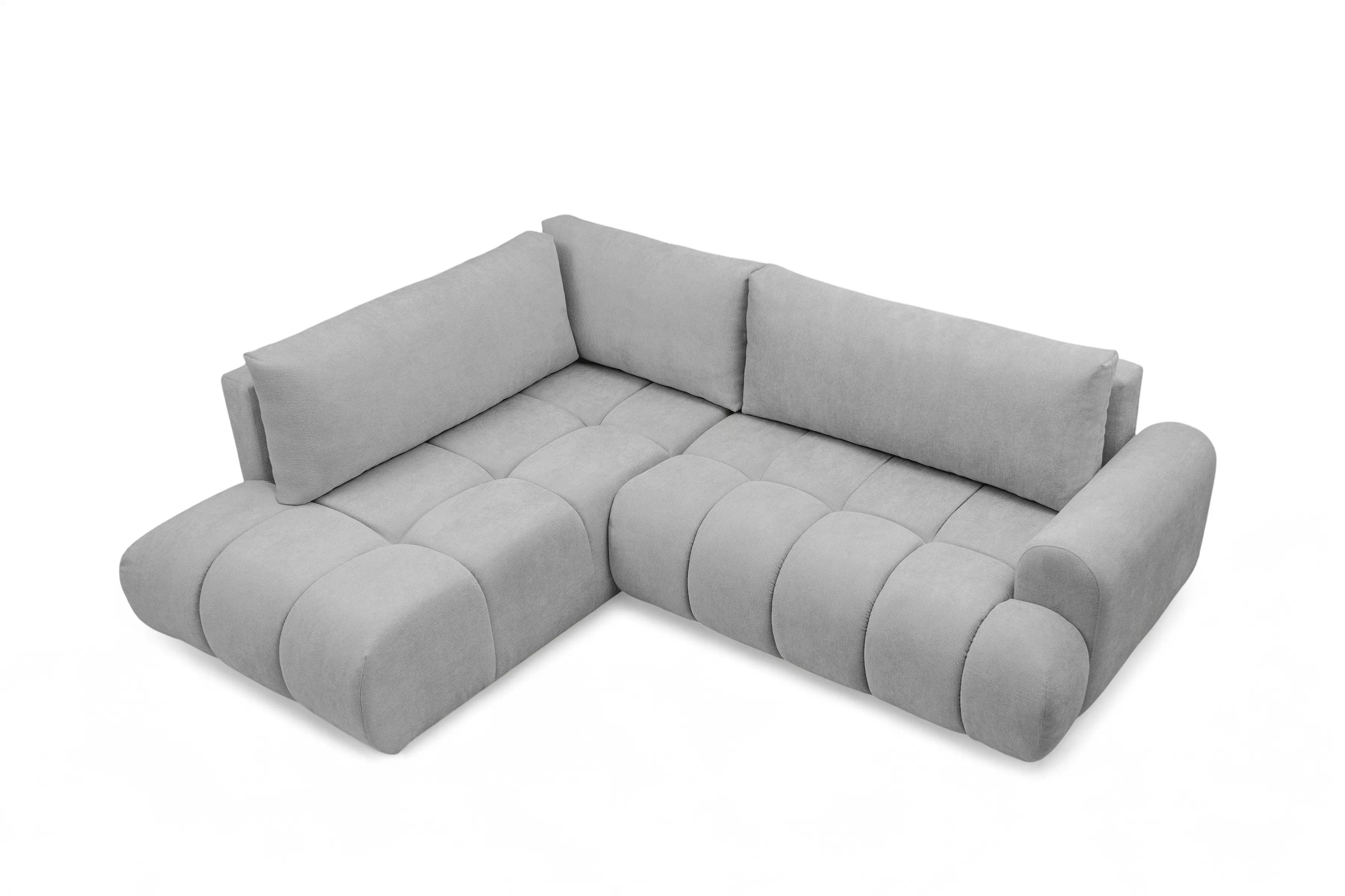 Rozkladacia rohová sedačka Lutario L ľavá - sivá hydrofóbna pletenina Venice 2023 Rohová sedacia súprava Lutario L s funkciou spánku Ľavá strana - šedá plecionka hydrofobowa Venice 2023