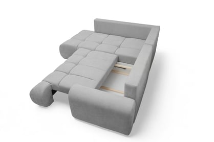 Rohová rozkládací pohovka Lutario L levá s funkcí spánku - šedá hydrofobní tkanina Venice 2023 Rohová sedací souprava Lutario L rozkládací levá - šedá plecionka hydrofobowa Venice 2023