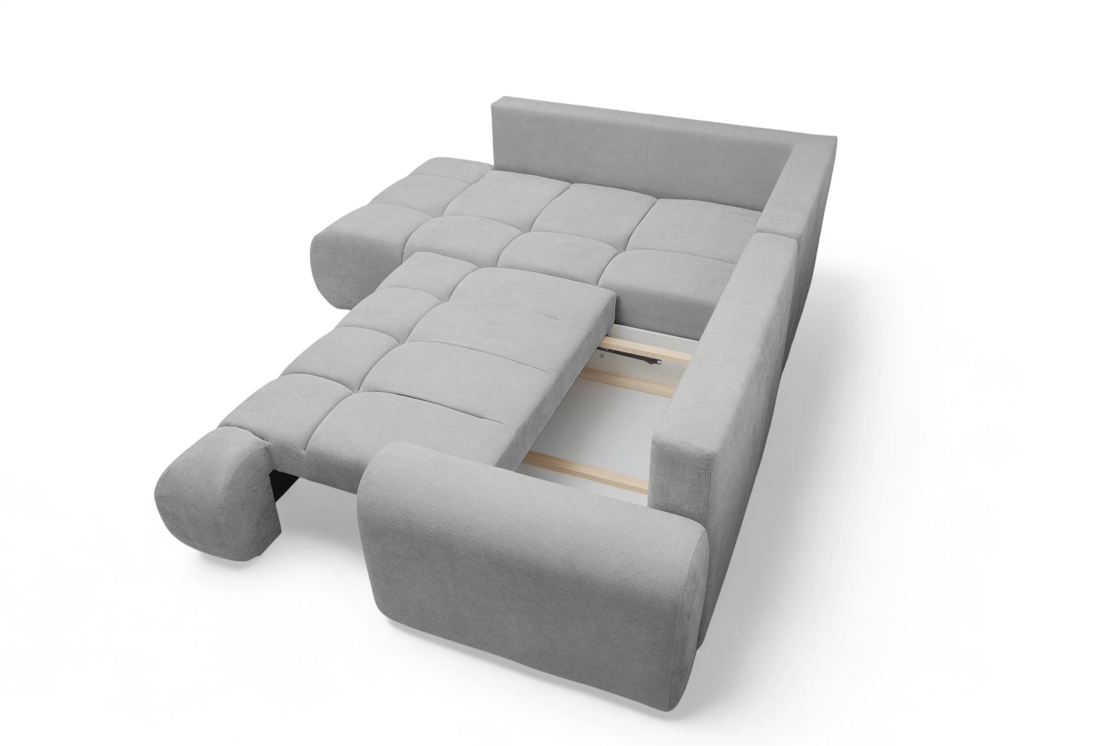 Rozkladacia rohová sedačka Lutario L ľavá - sivá hydrofóbna pletenina Venice 2023 Rohová sedacia súprava Lutario L s funkciou spánku Ľavá strana - šedá plecionka hydrofobowa Venice 2023