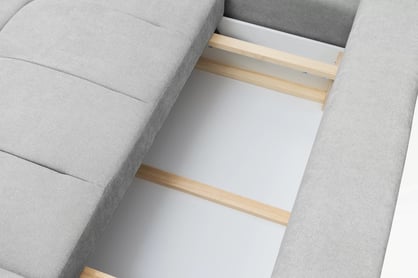 Rohová rozkládací pohovka Lutario L levá s funkcí spánku - šedá hydrofobní tkanina Venice 2023 Rohová sedací souprava Lutario L rozkládací levá - šedá plecionka hydrofobowa Venice 2023