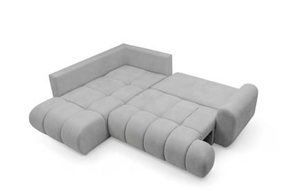 Rohová rozkládací pohovka Lutario L levá s funkcí spánku - šedá hydrofobní tkanina Venice 2023 Rohová sedací souprava Lutario L rozkládací levá - šedá plecionka hydrofobowa Venice 2023