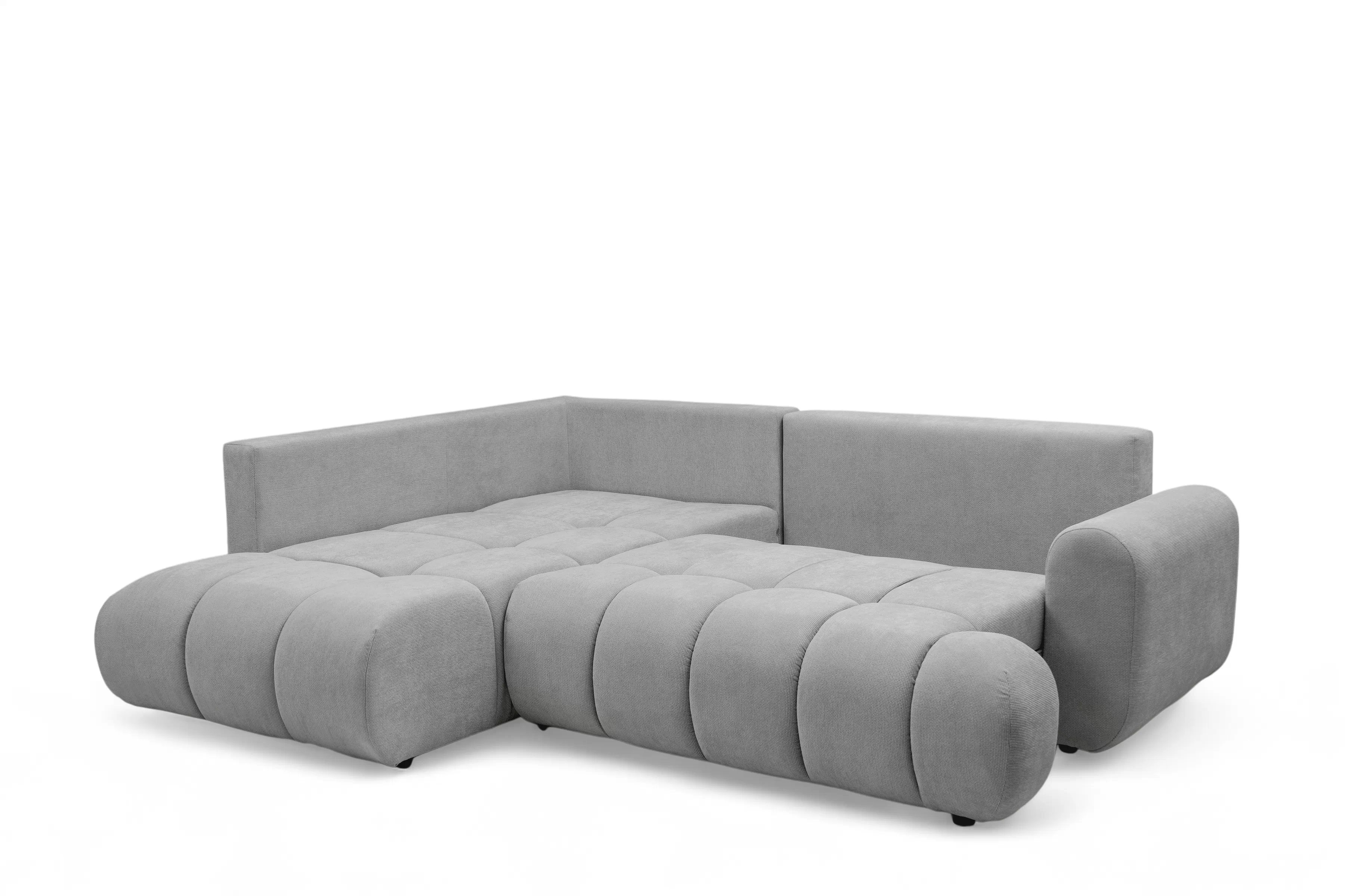 Rozkladacia rohová sedačka Lutario L ľavá - sivá hydrofóbna pletenina Venice 2023 Rohová sedacia súprava Lutario L s funkciou spánku Ľavá strana - šedá plecionka hydrofobowa Venice 2023