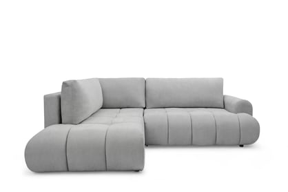 Rohová rozkládací pohovka Lutario L levá s funkcí spánku - šedá hydrofobní tkanina Venice 2023 Rohová sedací souprava Lutario L rozkládací levá - šedá plecionka hydrofobowa Venice 2023
