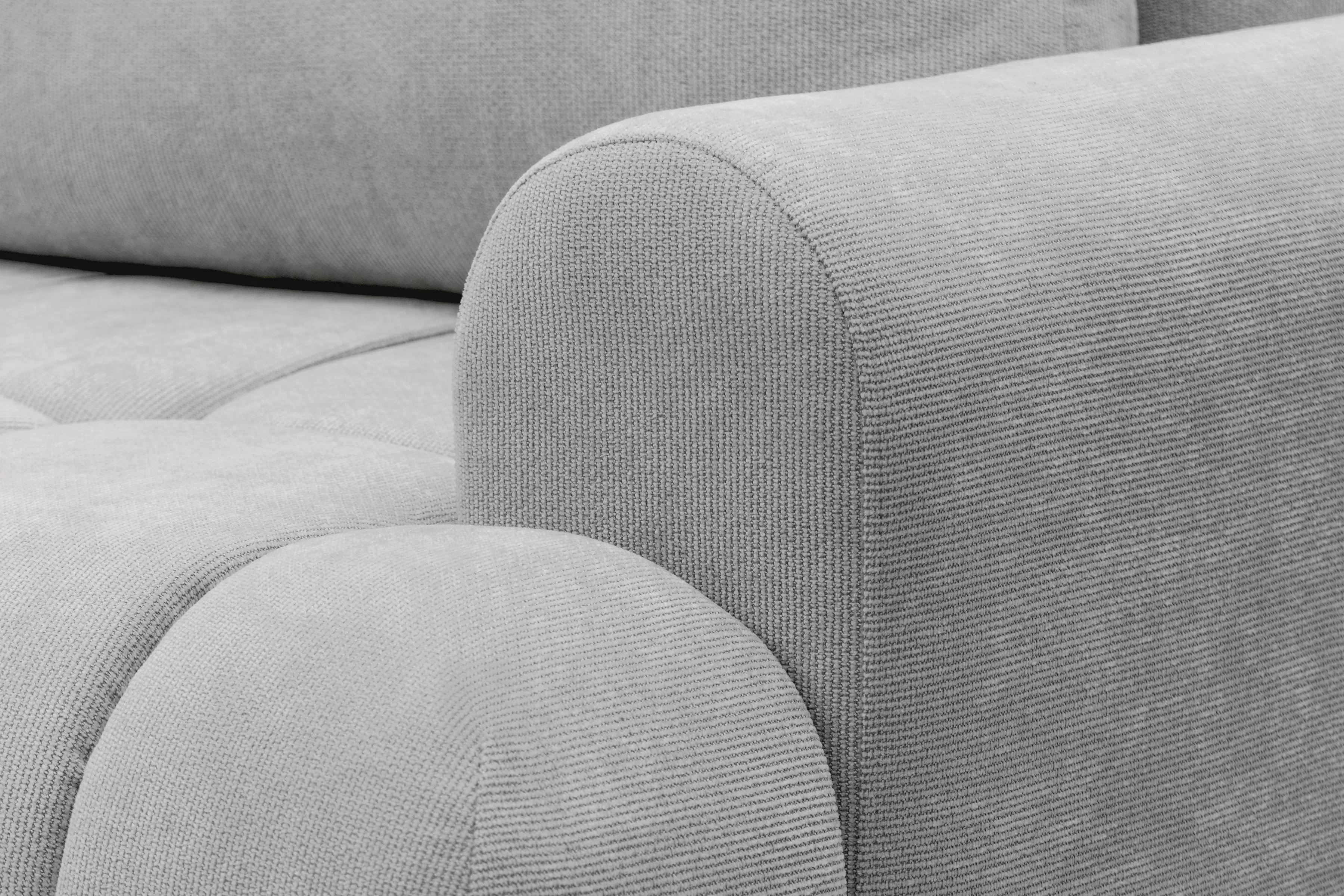 Rozkladacia rohová sedačka Lutario L ľavá - sivá hydrofóbna pletenina Venice 2023 Rohová sedacia súprava Lutario L s funkciou spánku Ľavá strana - šedá plecionka hydrofobowa Venice 2023