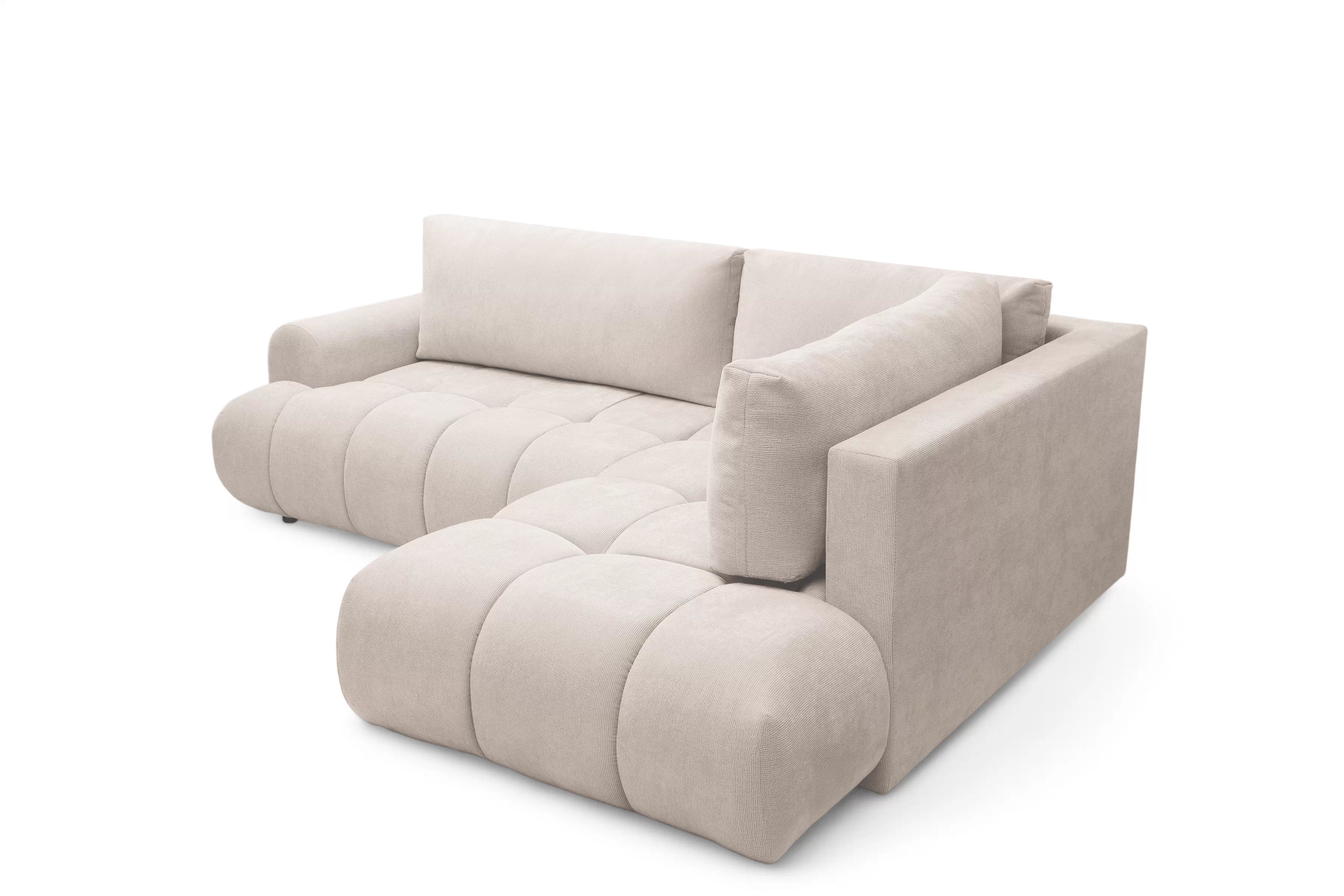 Rohová rozkládací pohovka Lutario L pravá s funkcí spánku - béžová hydrofobní tkanina Venice 2026 Rohová sedací souprava Lutario L rozkládací pravá - béžová plecionka hydrofobowa Venice 2026