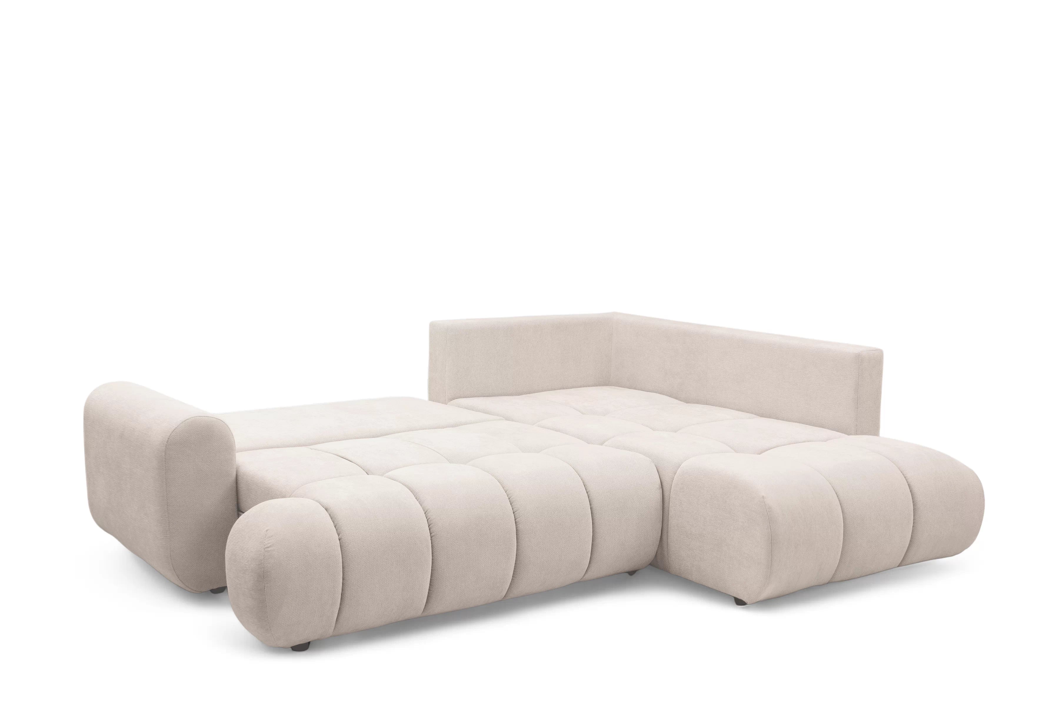 Rohová rozkládací pohovka Lutario L pravá s funkcí spánku - béžová hydrofobní tkanina Venice 2026 Rohová sedací souprava Lutario L rozkládací pravá - béžová plecionka hydrofobowa Venice 2026