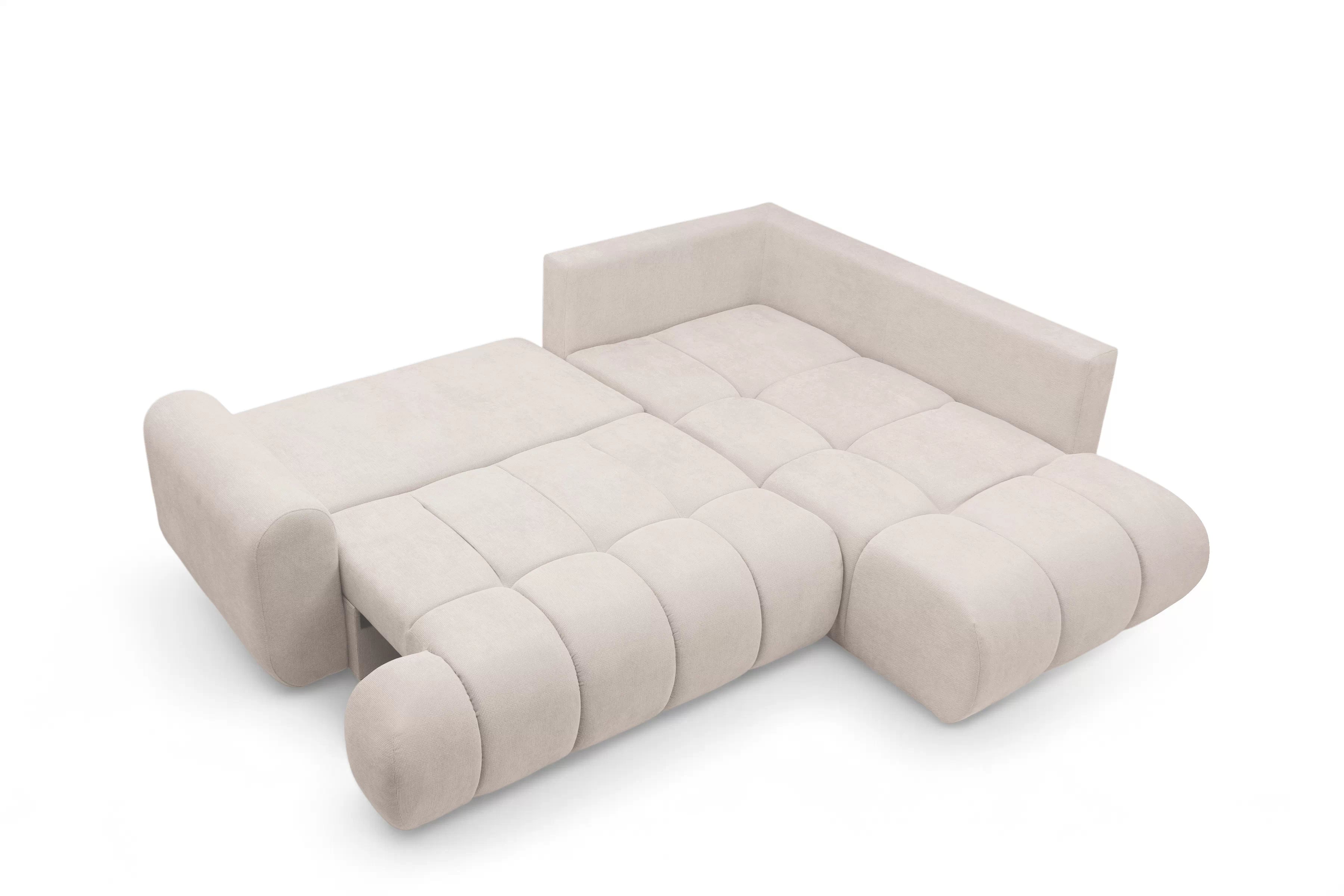 Rohová rozkládací pohovka Lutario L pravá s funkcí spánku - béžová hydrofobní tkanina Venice 2026 Rohová sedací souprava Lutario L rozkládací pravá - béžová plecionka hydrofobowa Venice 2026