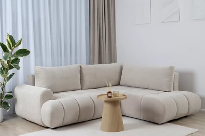 Rohová sedacia súprava Lutario L pravá s funkciou spania - béžová hydrofóbna pletená látka Venice 2026 Rohová sedacia súprava Lutario L s funkciou spánku pravá strana - Béžová plecionka hydrofobowa Venice 2026