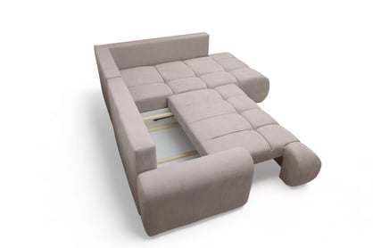 Rohová rozkládací pohovka Lutario L pravá s funkcí spánku - tmavě béžová hydrofobní tkanina Venice 2031 Rohová sedací souprava Lutario L rozkládací pravá - ciemnobezowa plecionka hydrofobowa Venice 2031 