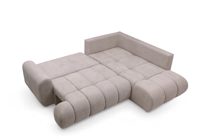 Rohová rozkládací pohovka Lutario L pravá s funkcí spánku - tmavě béžová hydrofobní tkanina Venice 2031 Rohová sedací souprava Lutario L rozkládací pravá - ciemnobezowa plecionka hydrofobowa Venice 2031 