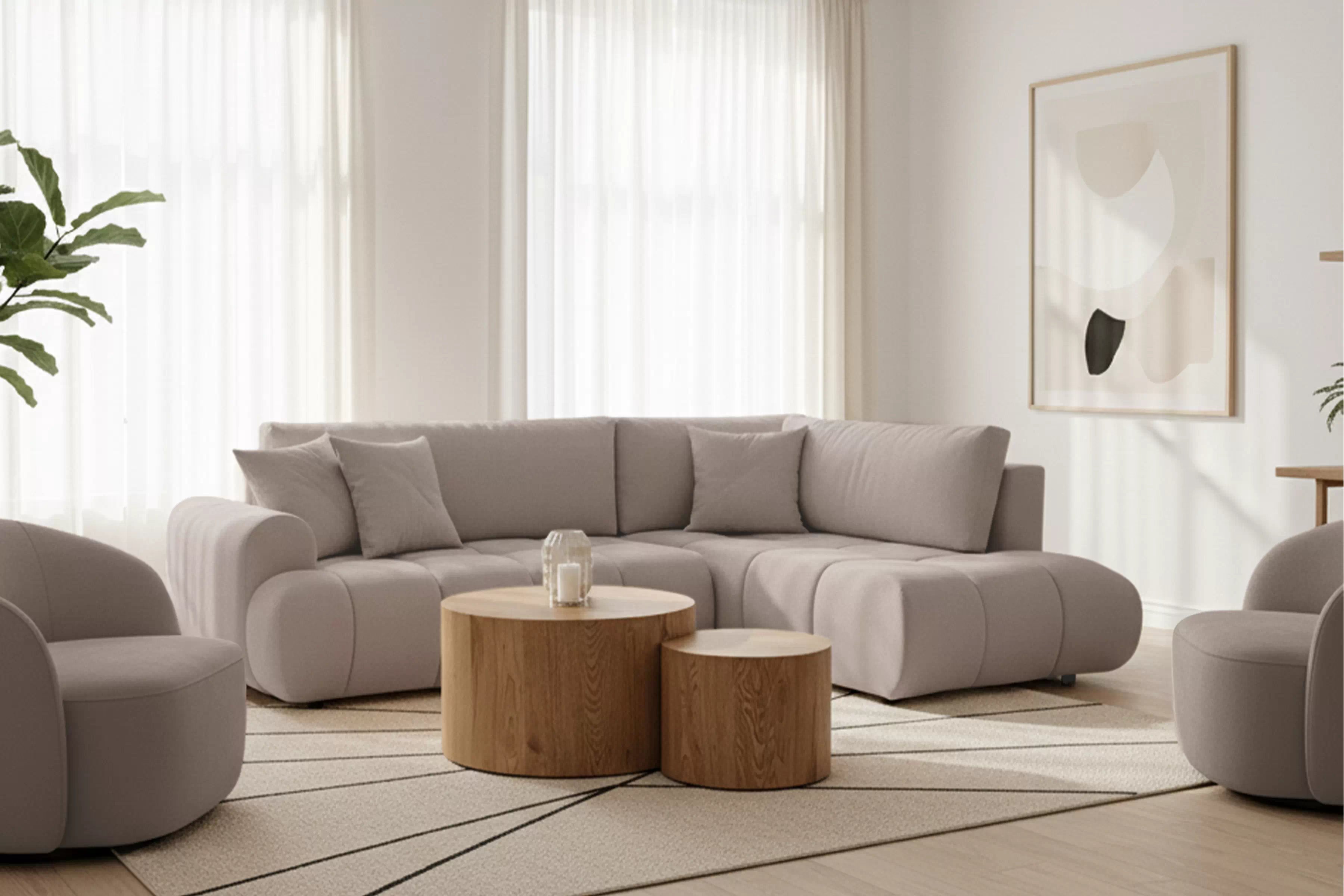 Rozkladacia rohová sedačka Lutario L pravá - tmavobéžová hydrofóbna pletenina Venice 2031 Rohová sedacia súprava Lutario L s funkciou spánku pravá strana - ciemnobezowa plecionka hydrofobowa Venice 2031 