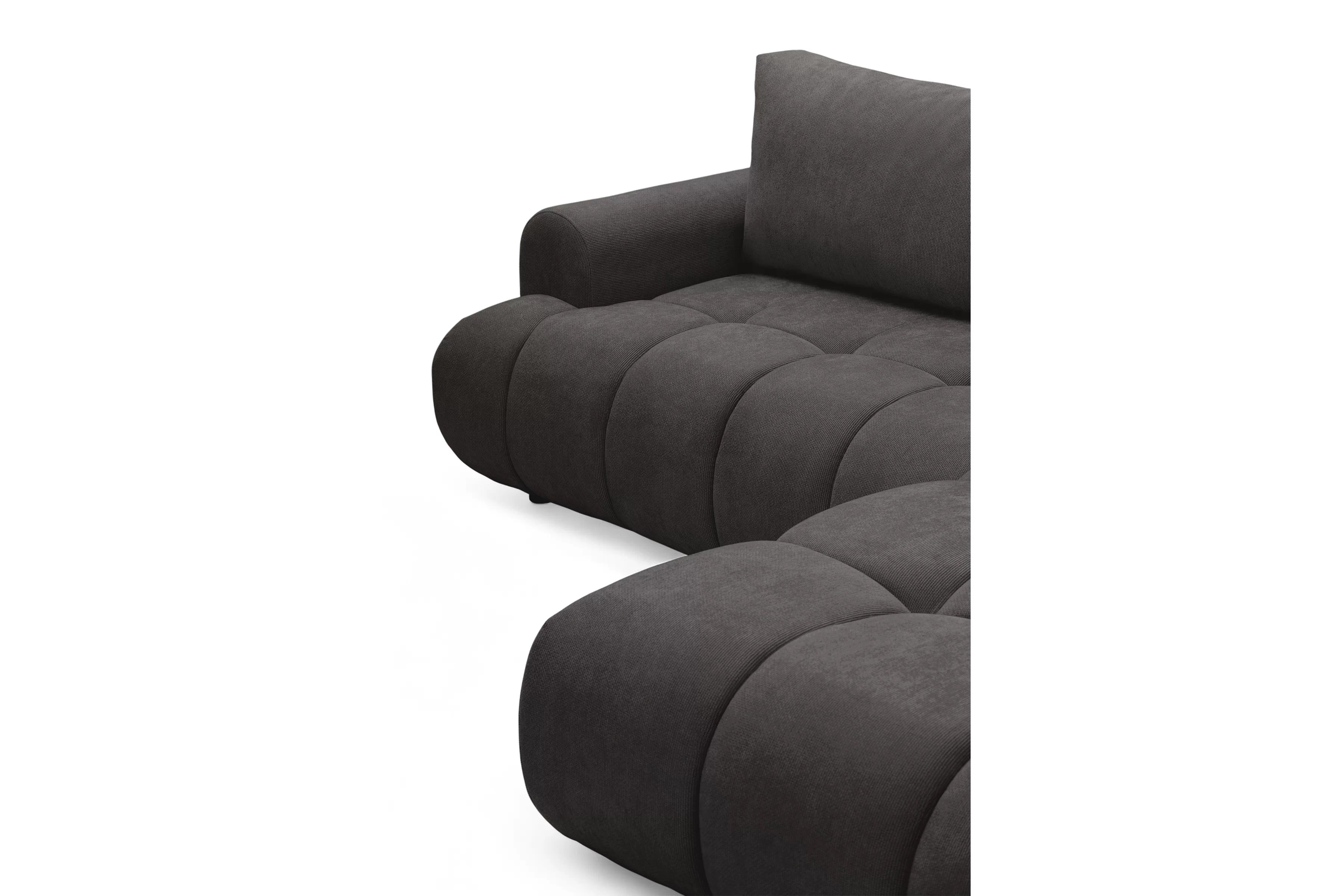 Rozkladacia rohová sedačka Lutario L pravá - tmavosivá hydrofóbna pletenina Venice 2021 Rohová sedacia súprava Lutario L s funkciou spánku pravá strana - ciemnoszara plecionka hydrofobowa Venice 2021