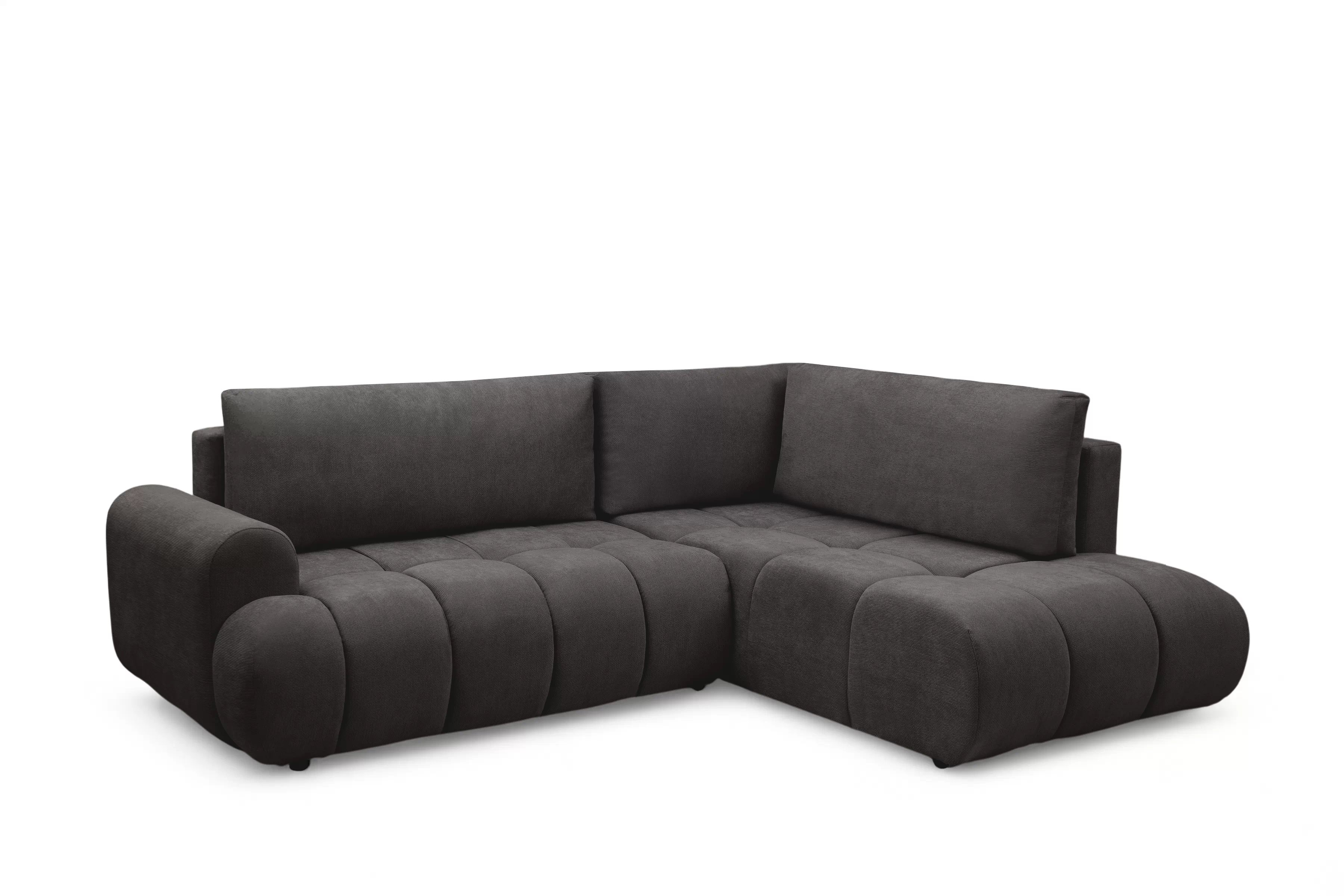 Rozkladacia rohová sedačka Lutario L pravá - tmavosivá hydrofóbna pletenina Venice 2021 Rohová sedacia súprava Lutario L s funkciou spánku pravá strana - ciemnoszara plecionka hydrofobowa Venice 2021