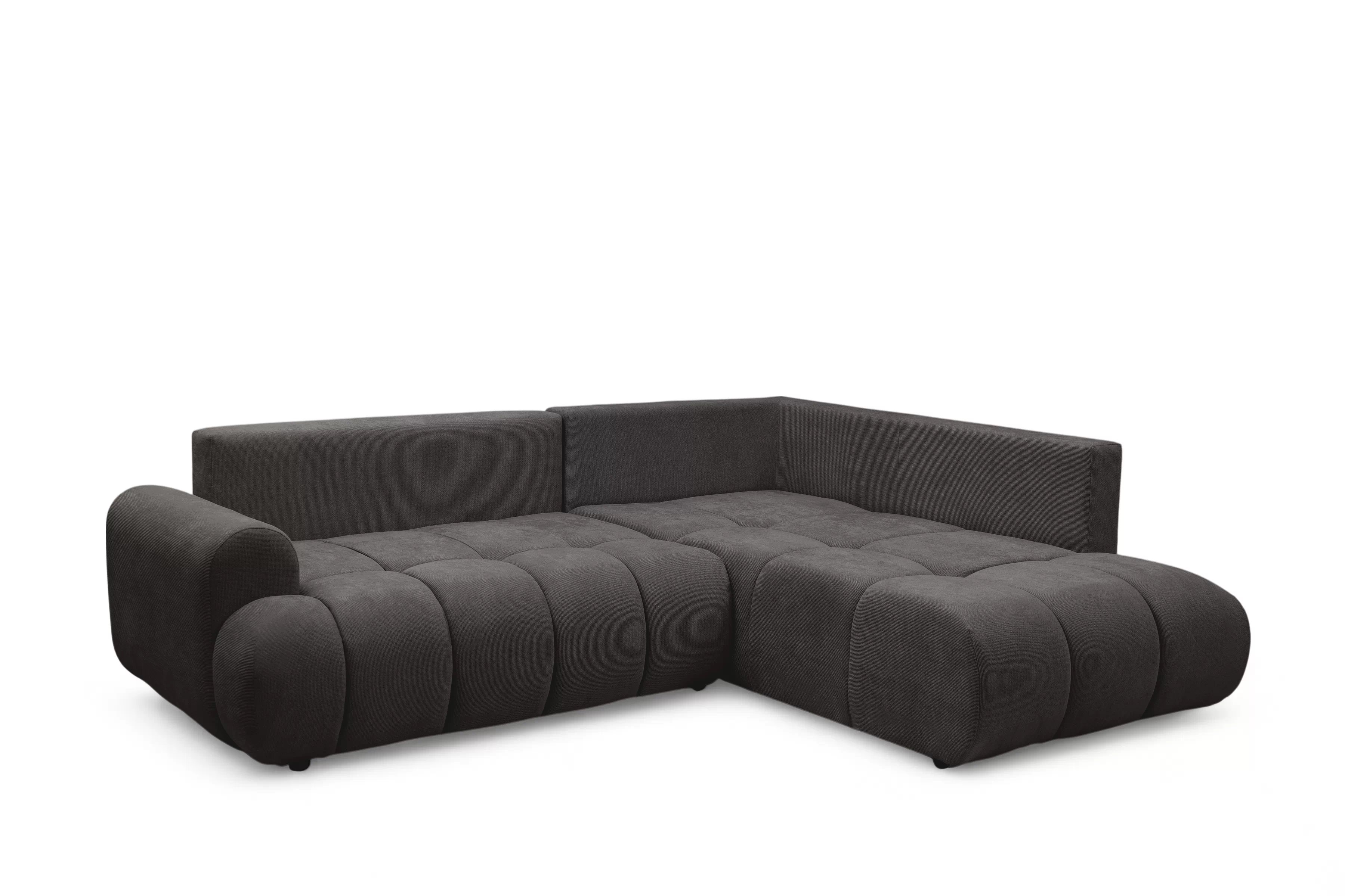 Rozkladacia rohová sedačka Lutario L pravá - tmavosivá hydrofóbna pletenina Venice 2021 Rohová sedacia súprava Lutario L s funkciou spánku pravá strana - ciemnoszara plecionka hydrofobowa Venice 2021